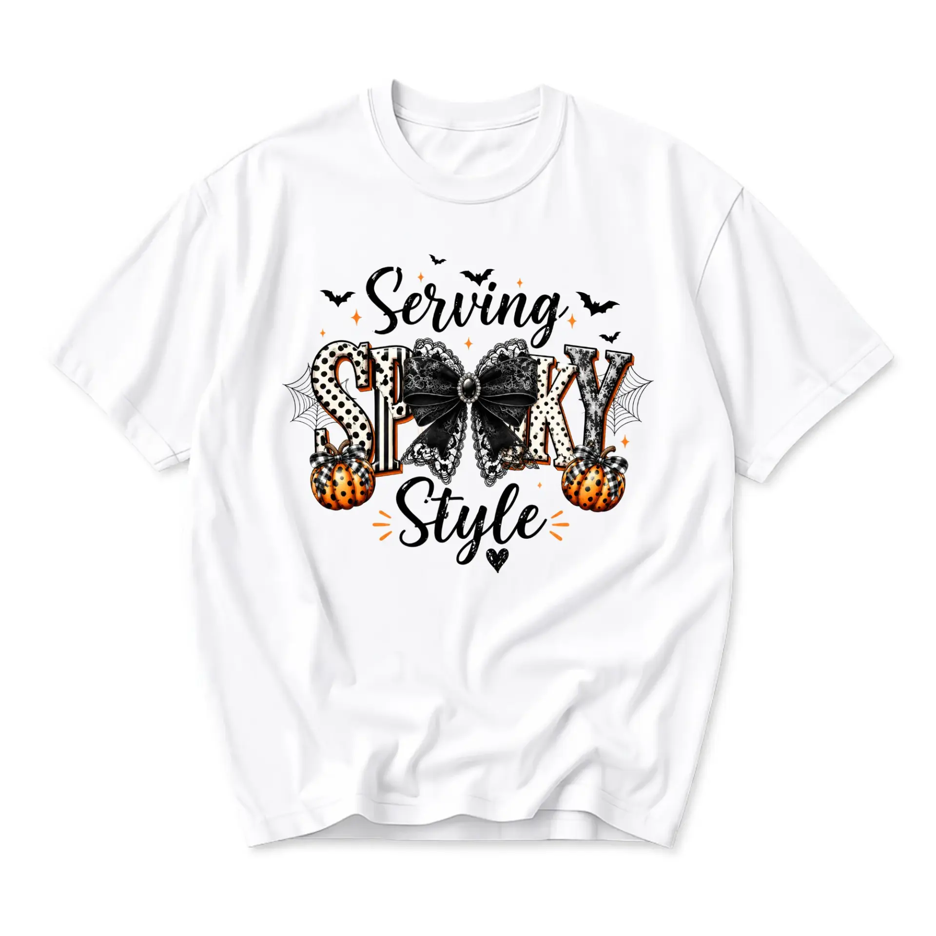 T-shirt Serving Spooky Style Graphic Tee Halloween Fashion Fall Holiday Cotton Blend Unisex Crew Neck Top