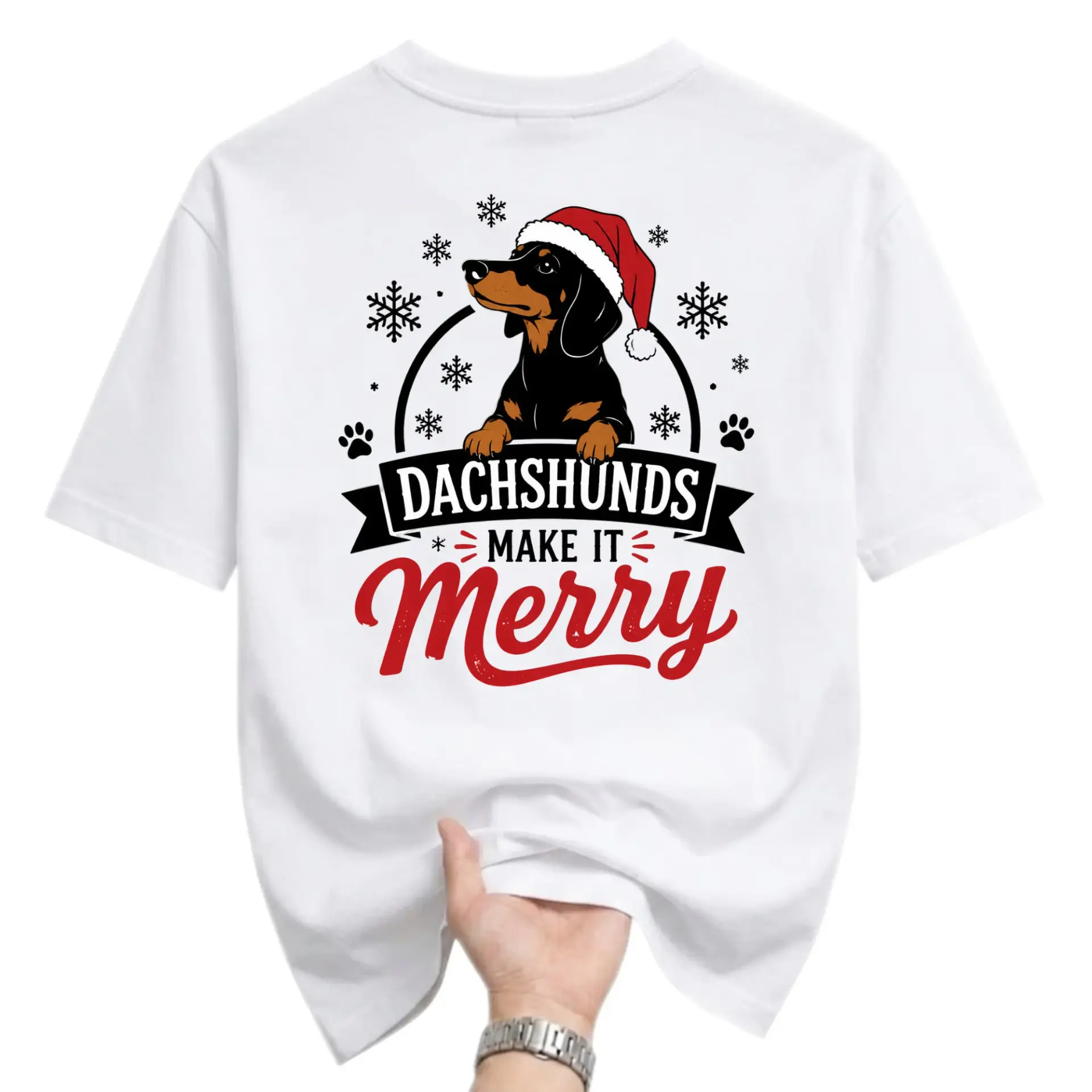 Funny Shirt Dachshunds Make It Merry Christmas Graphic Tee Unisex Crew Neck