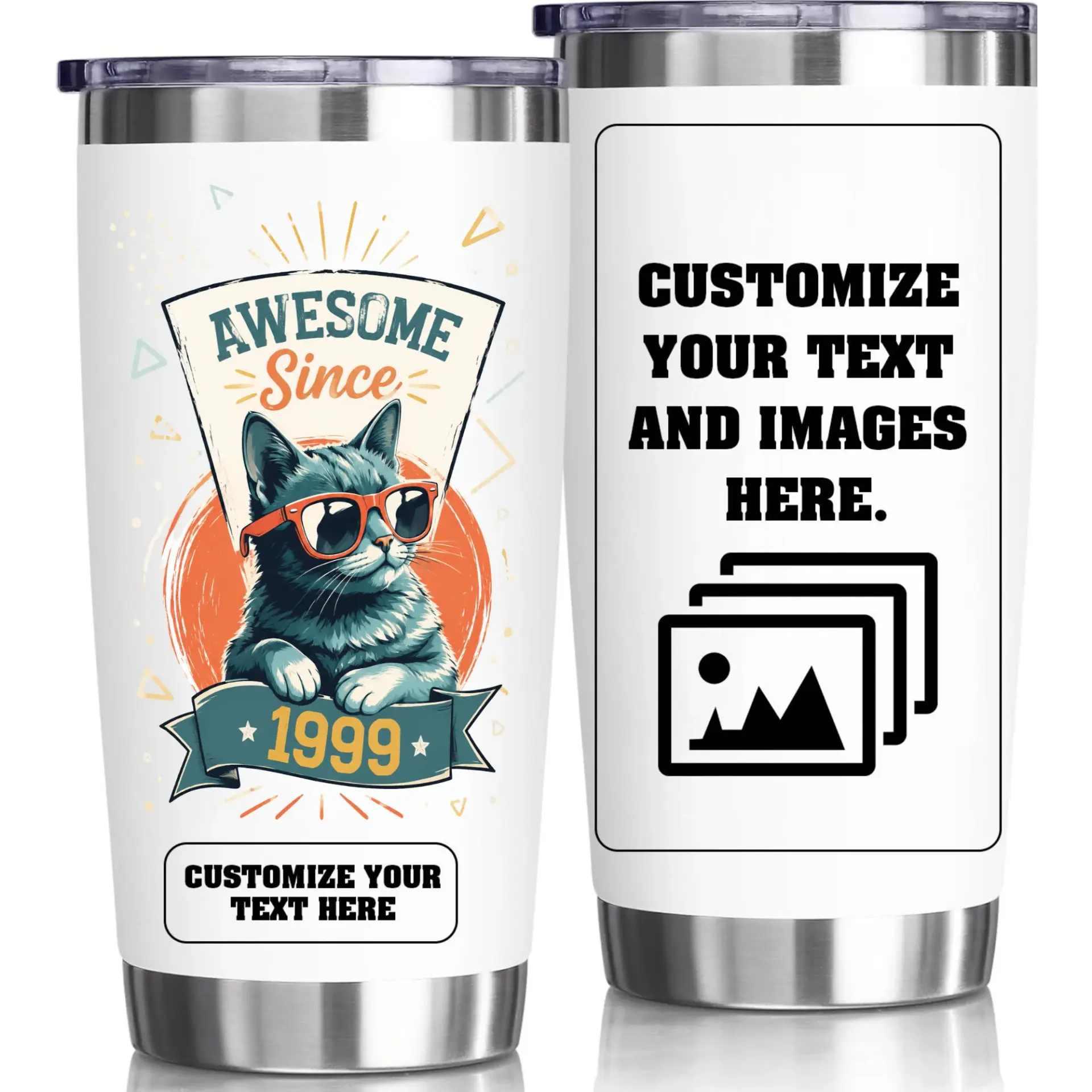 Stainless Steel Tumbler 20oz Awesome Cat Design Insulated Travel Mug with Sliding Lid for Hot or Cold Beverages