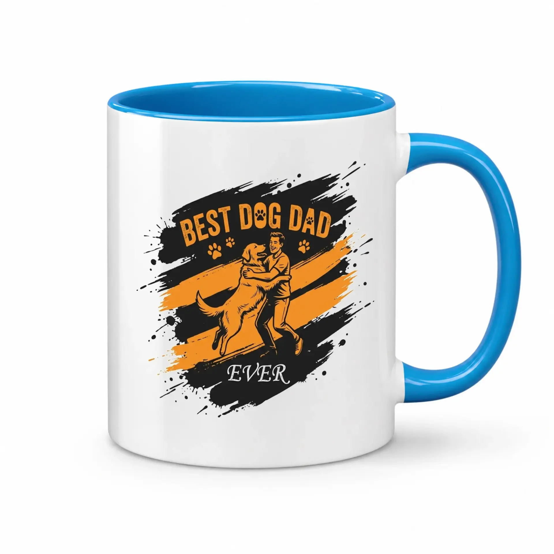 Best Dog Dad Ever Two Ceramic Coffee Mug for Featuring Artistic Illustration of Man Hugging His