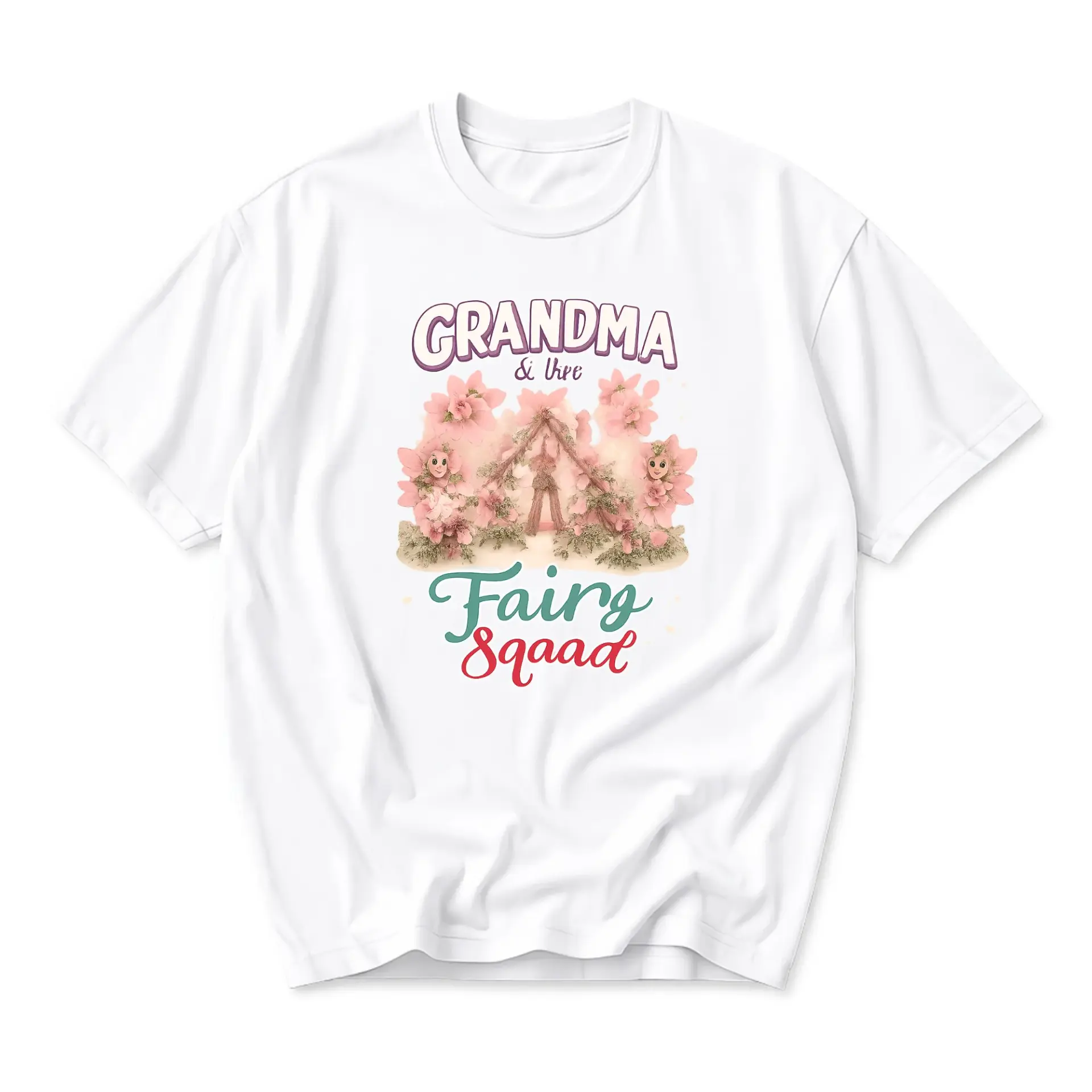 Graphic Tee Grandma and the Fairy Squad Floral Whimsical Design Casual Unisex Crew Neck Cotton Blend T-Shirt
