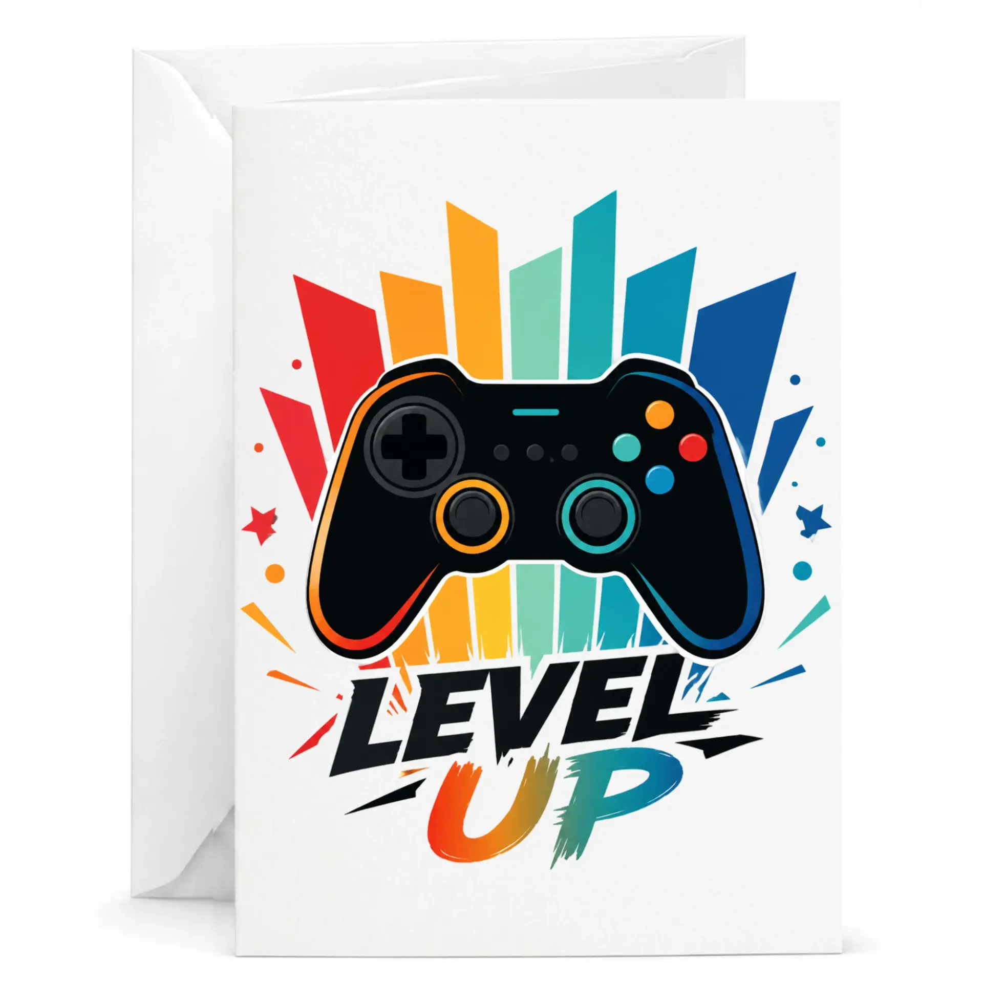 Funny Greeting Card Level up Controller Design for Gamers Decorative Stationery for Birthdays and Celebrations