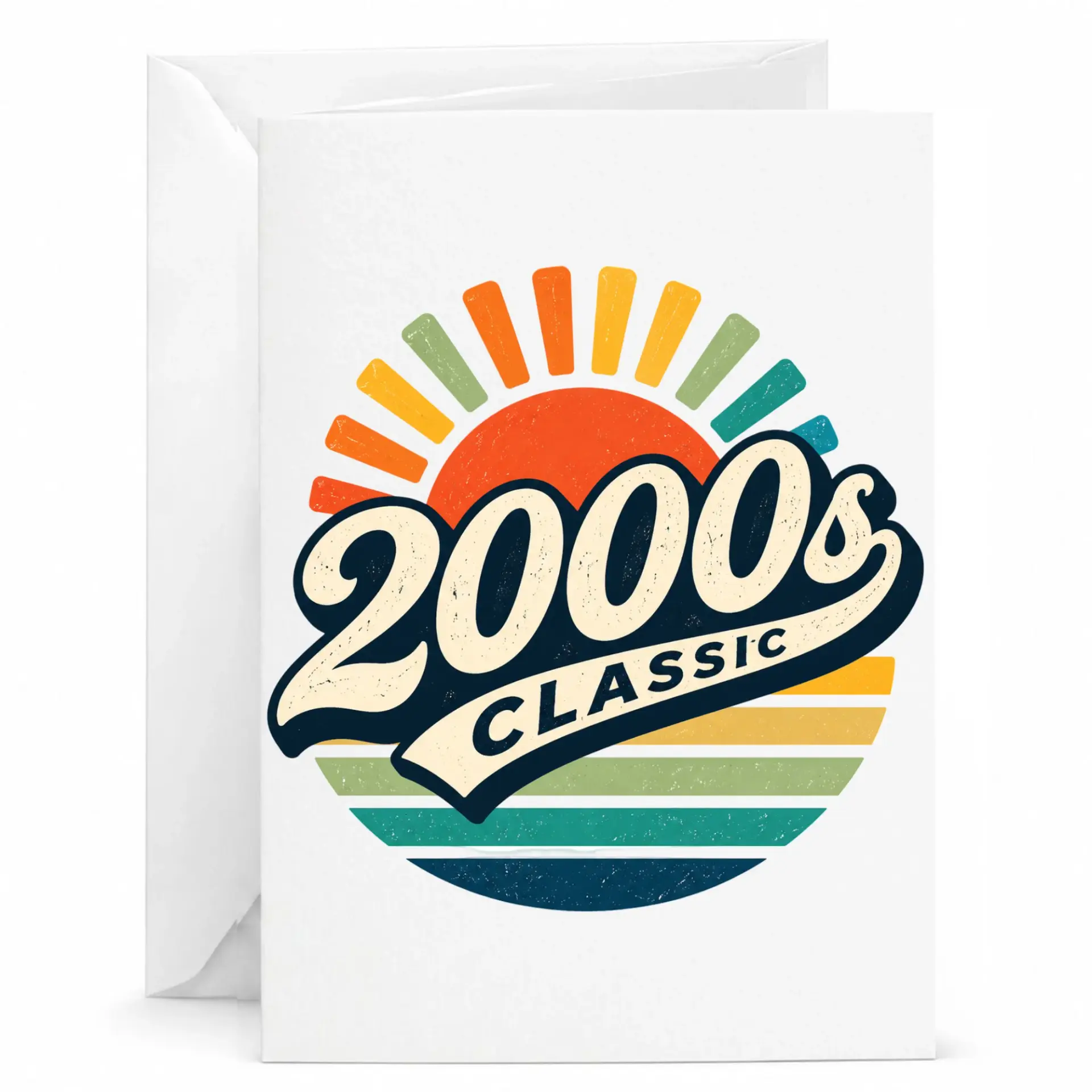 Greeting Card 2000s Classic Retro Sunset Design Folded Note Card for Birthdays and Anniversaries with White Envelope