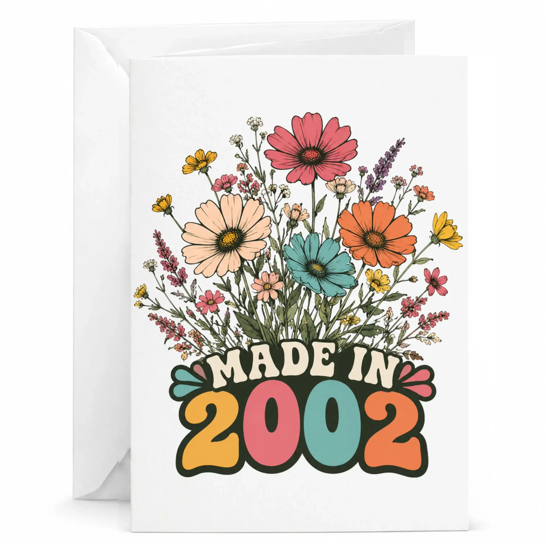 Birthday Greeting Card Made in 2002 Retro Floral Bouquet Design 5x7 Folded Note Card for Vintage Birthday Celebration