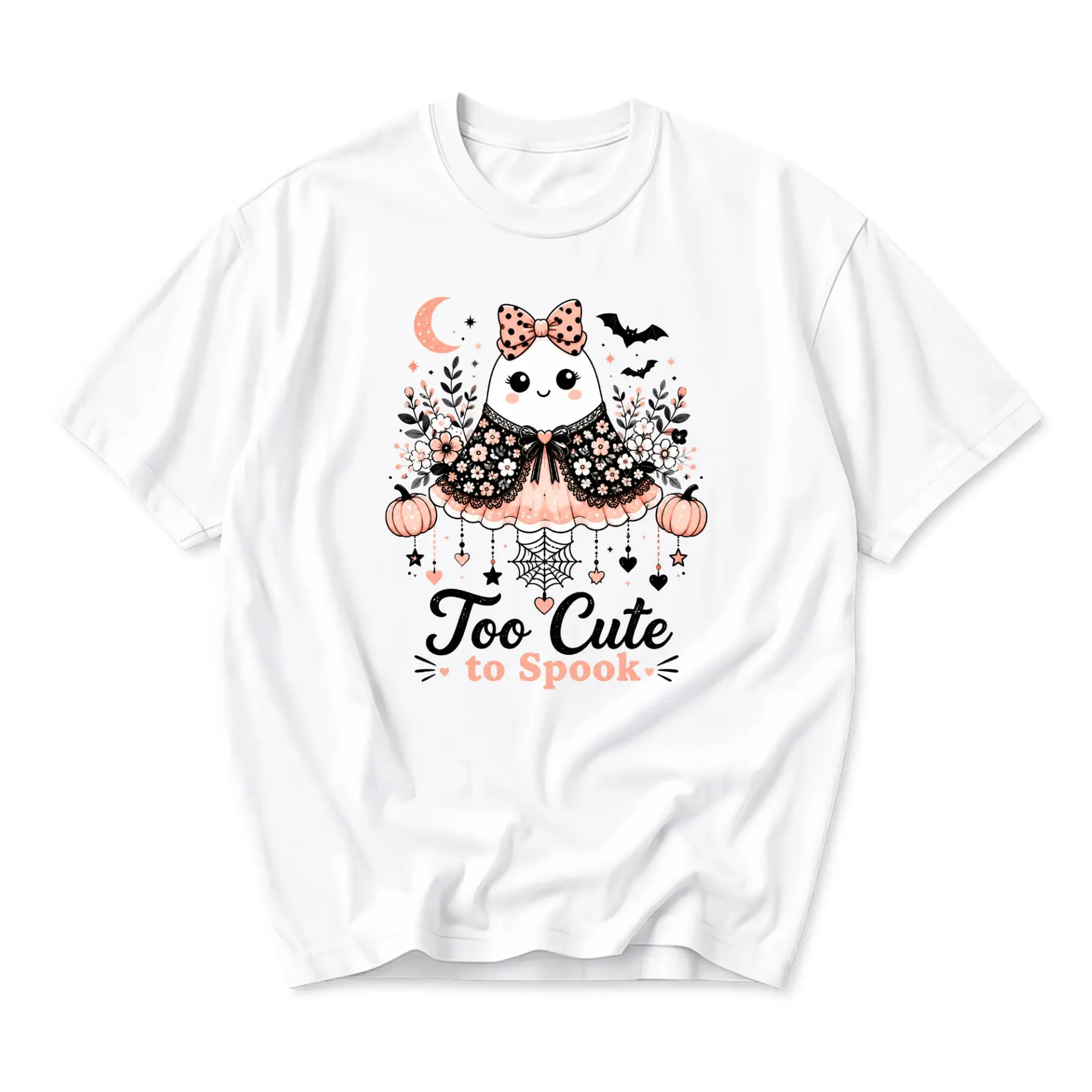 Funny Shirt Too Cute to Spook Ghost Graphic Tee Unisex Crew Neck Casual Everyday Top for Fall Seasonal Wear