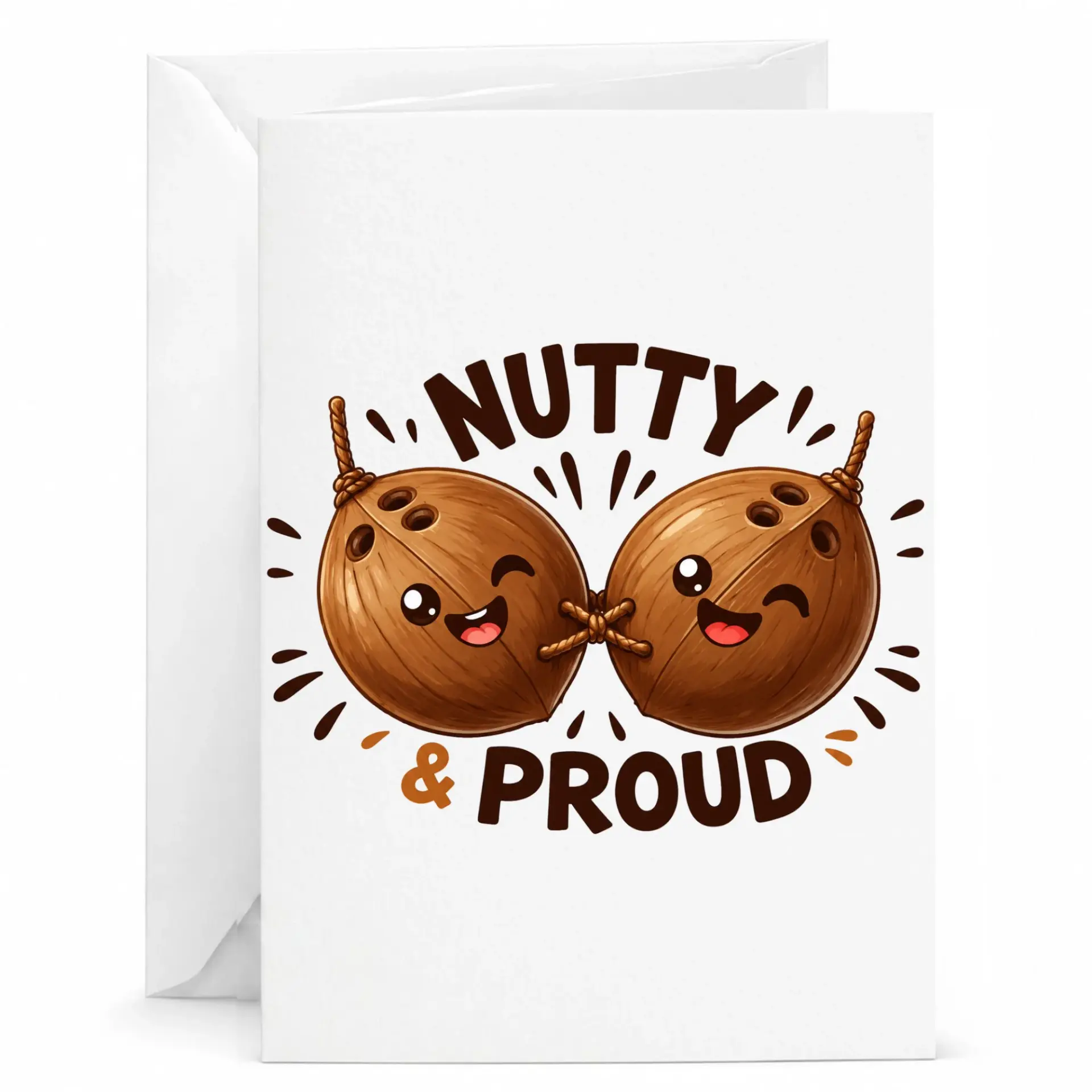 Funny Nutty and Proud Greeting Card with Coconut Illustration White Envelope for Encouragement