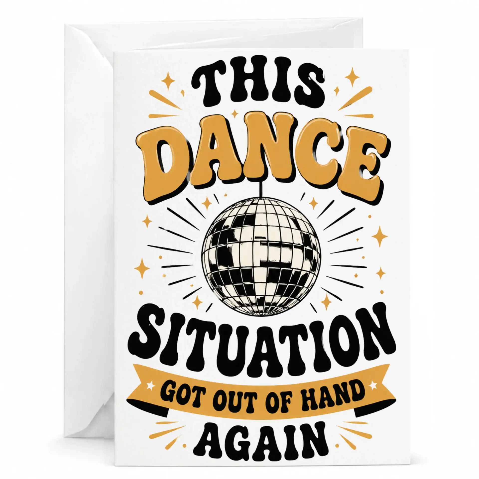Funny Ball Greeting Card with Envelope Retro Typography Party Pun Note for Birthdays and Celebrations