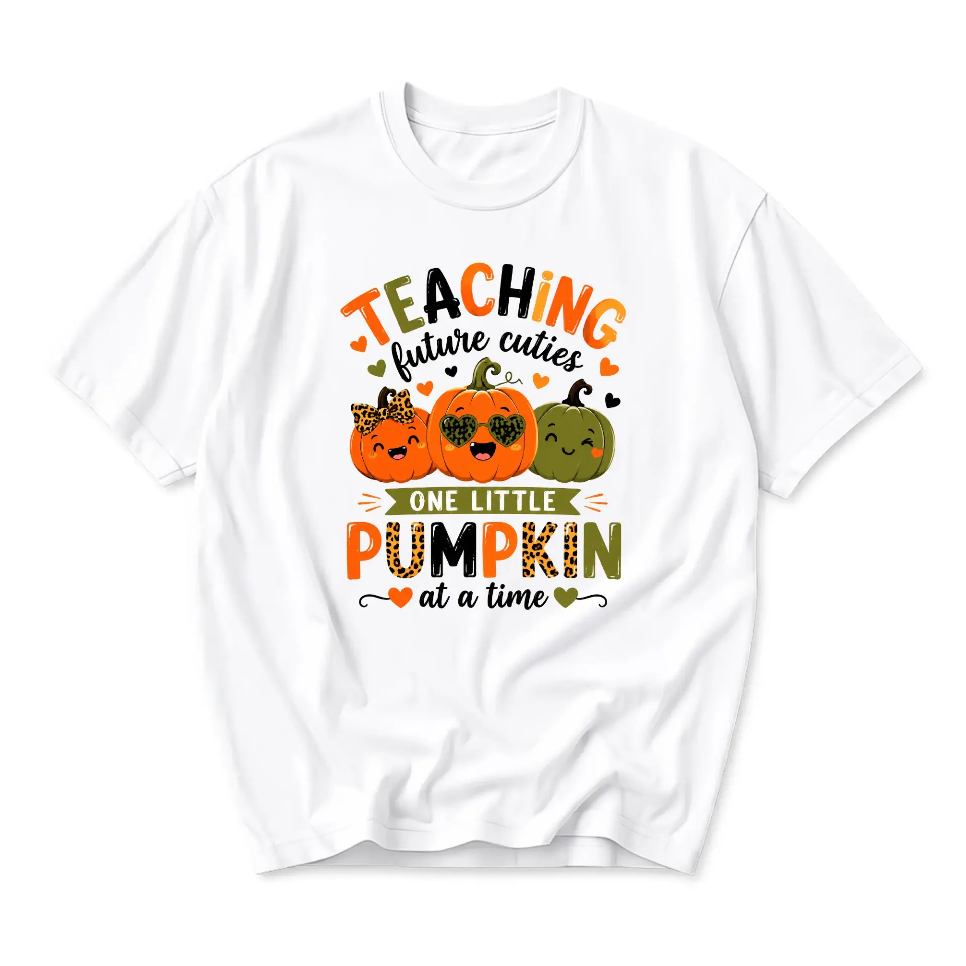 Graphic Tee Teaching Future Cuties One Little Pumpkin at a Time Fall Autumn Harvest Season Unisex Crew Neck T-Shirt