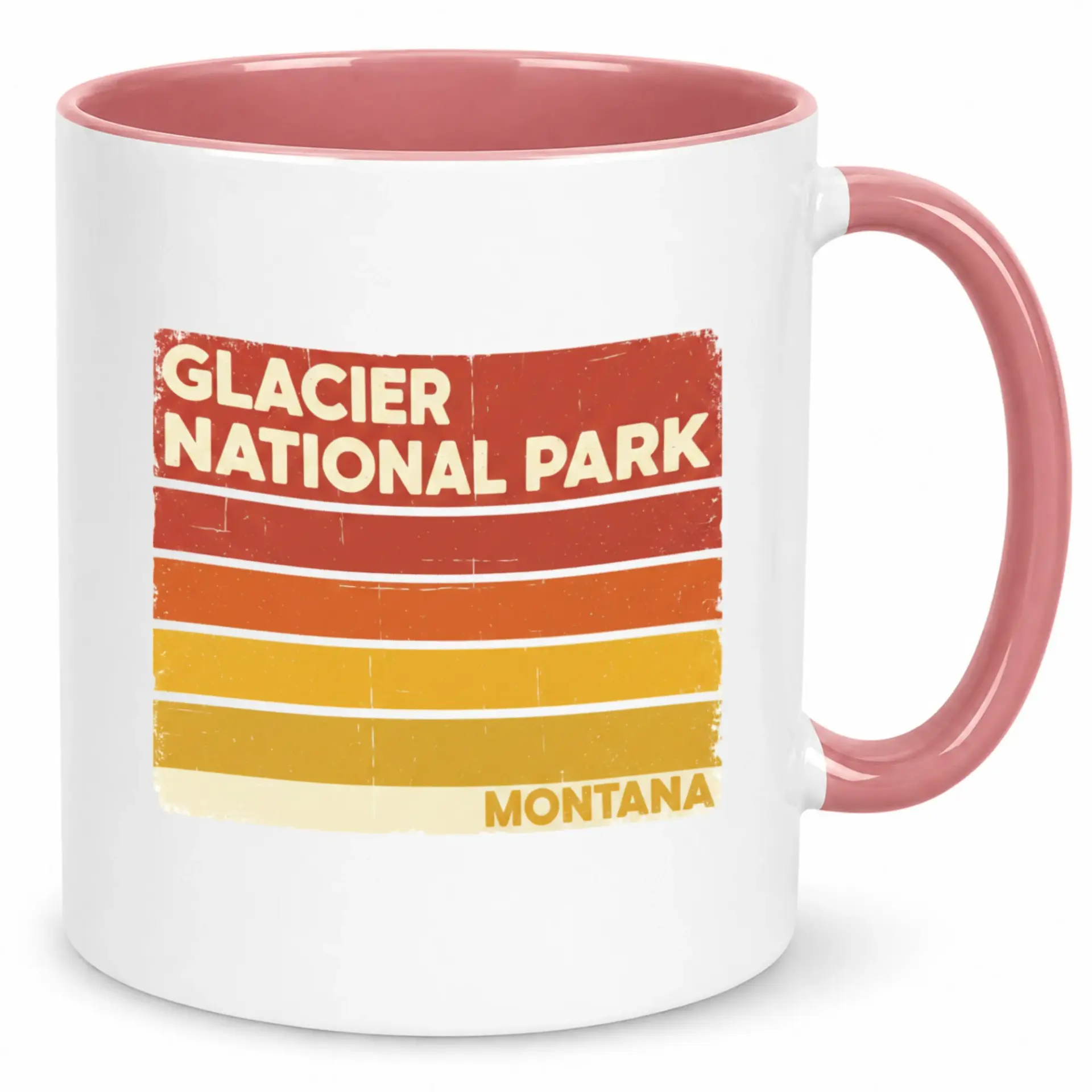 Glacier National Park Montana Retro Sunset Style Ceramic Coffee Mug, 11oz or 15oz, Durable Drinkware for Home and Office