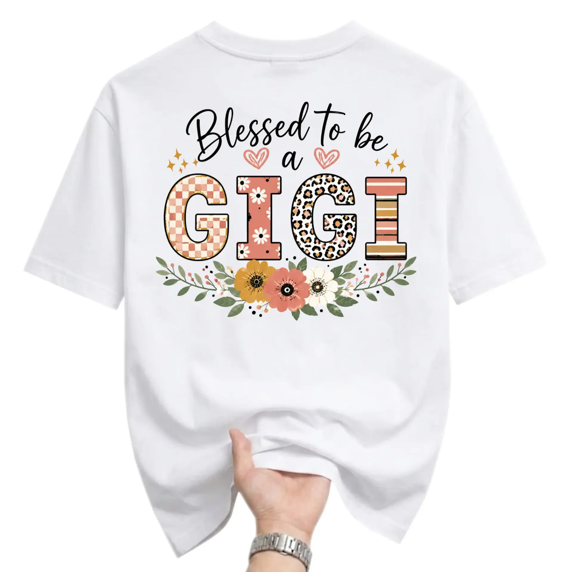 T-shirt Blessed to Be a Gigi Graphic Tee Floral Print Cute Unisex Crew Neck Casual Everyday Apparel