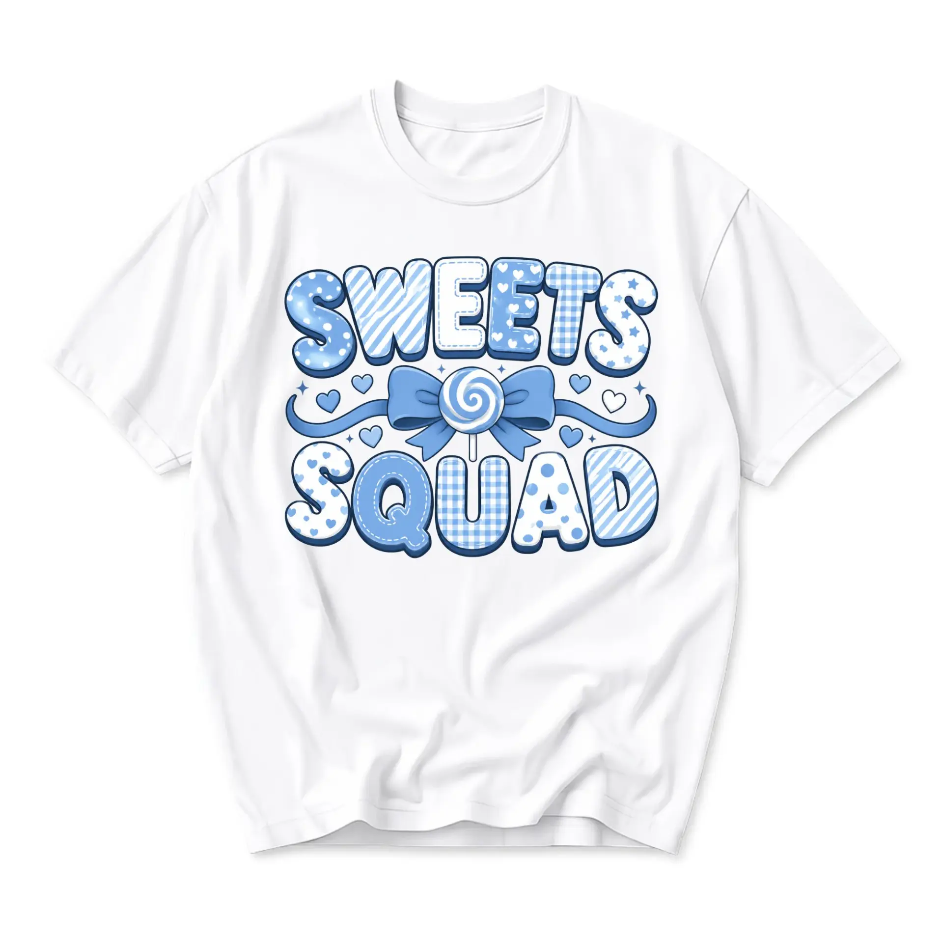 Graphic Tee Sweets Squad T-Shirt Blue Candy Design Cute Casual Summer Crew Neck Unisex Short Sleeve Cotton Top