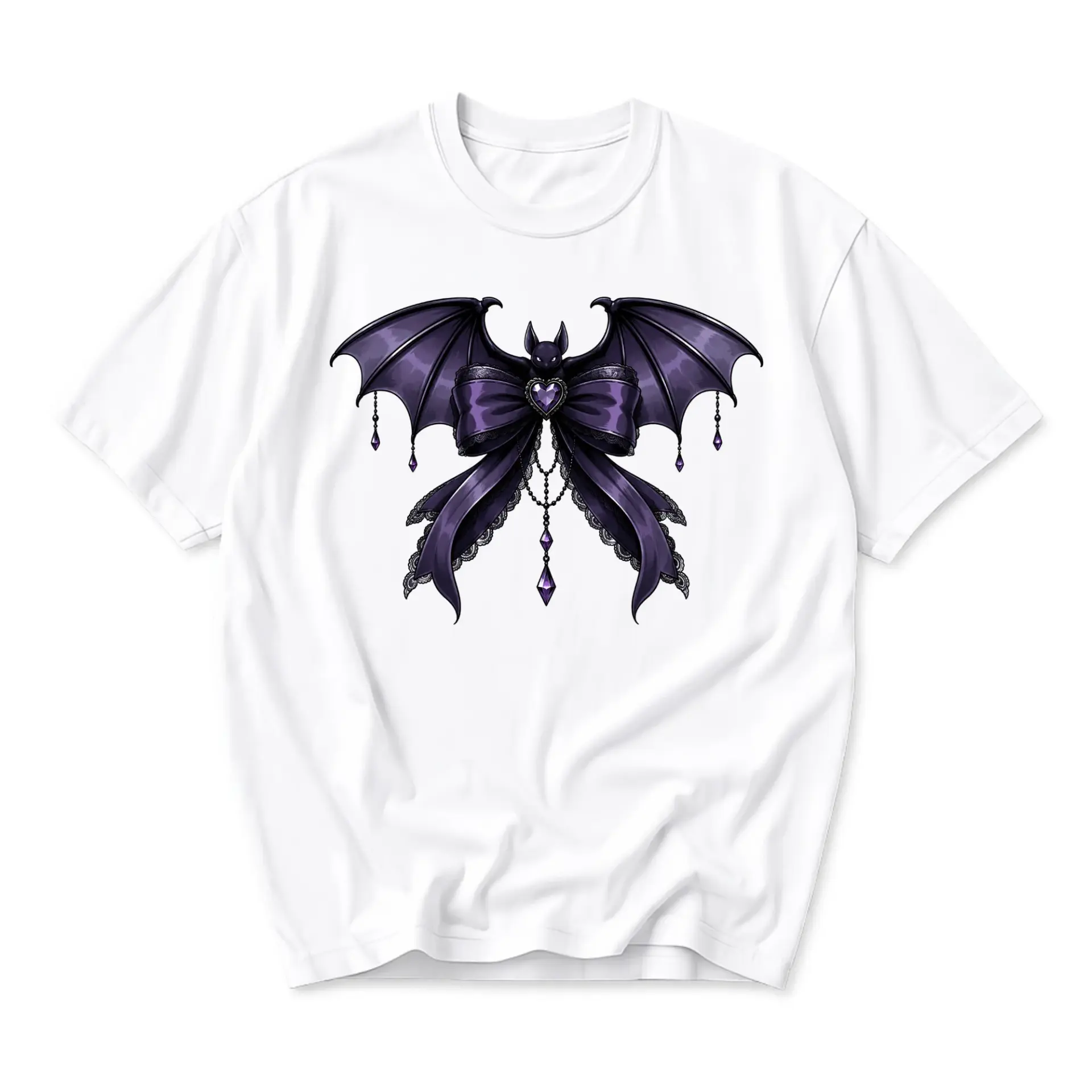 Graphic Tee Unisex Bat Bow Wing Design White Short Sleeve Cotton Blend Crew Neck Apparel for Casual Everyday Outfits