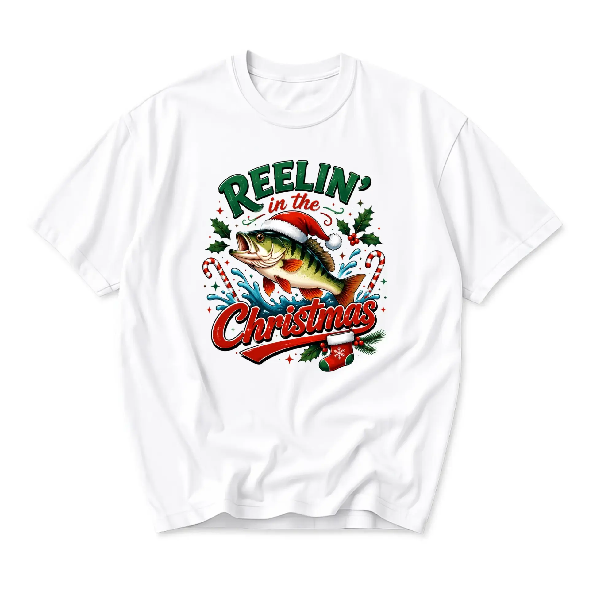 Funny Shirt Reelin in the Christmas Graphic Tee Unisex Holiday Fishing