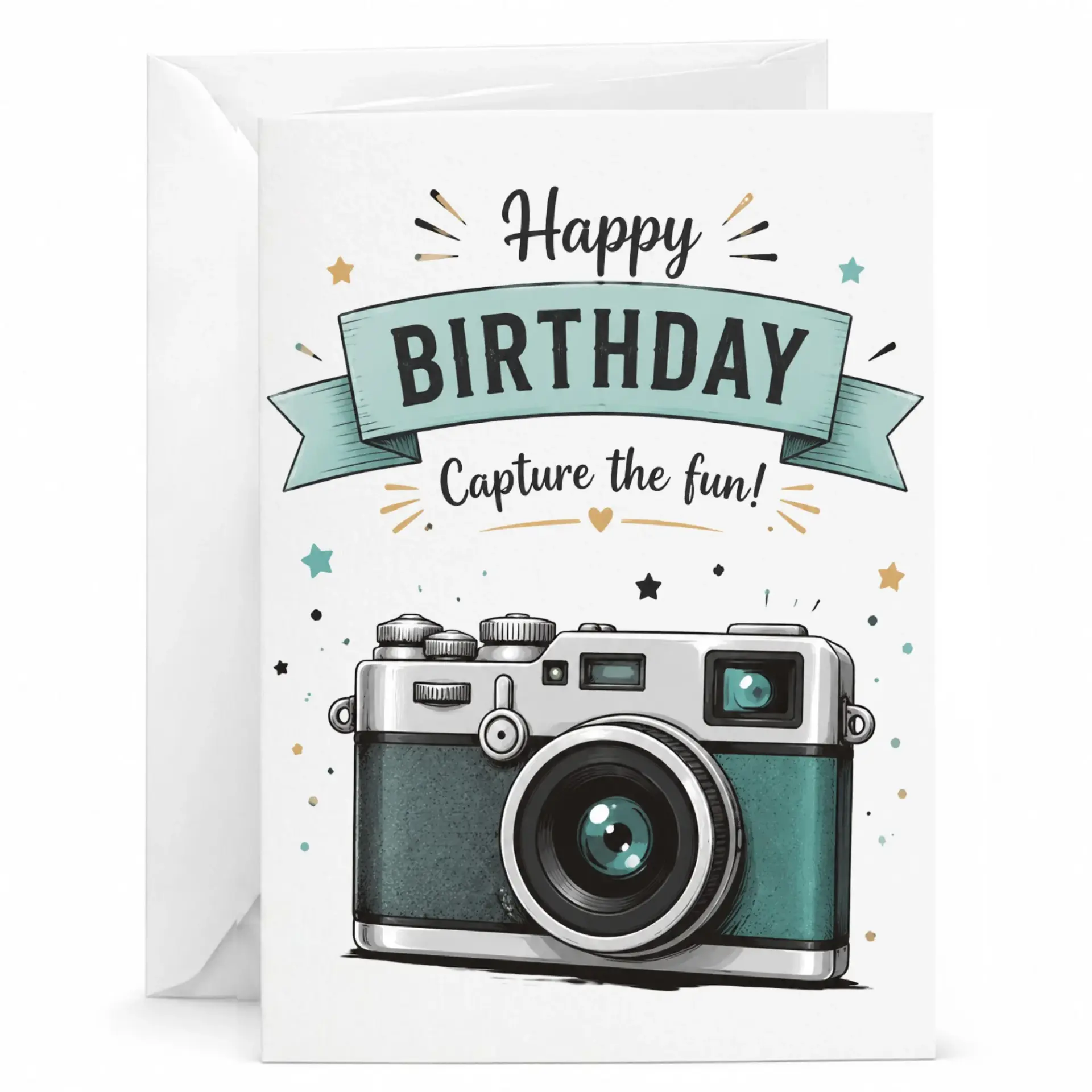 Birthday Card Featuring Vintage Camera Illustration with Happy Capture the Fun for Photography Lovers