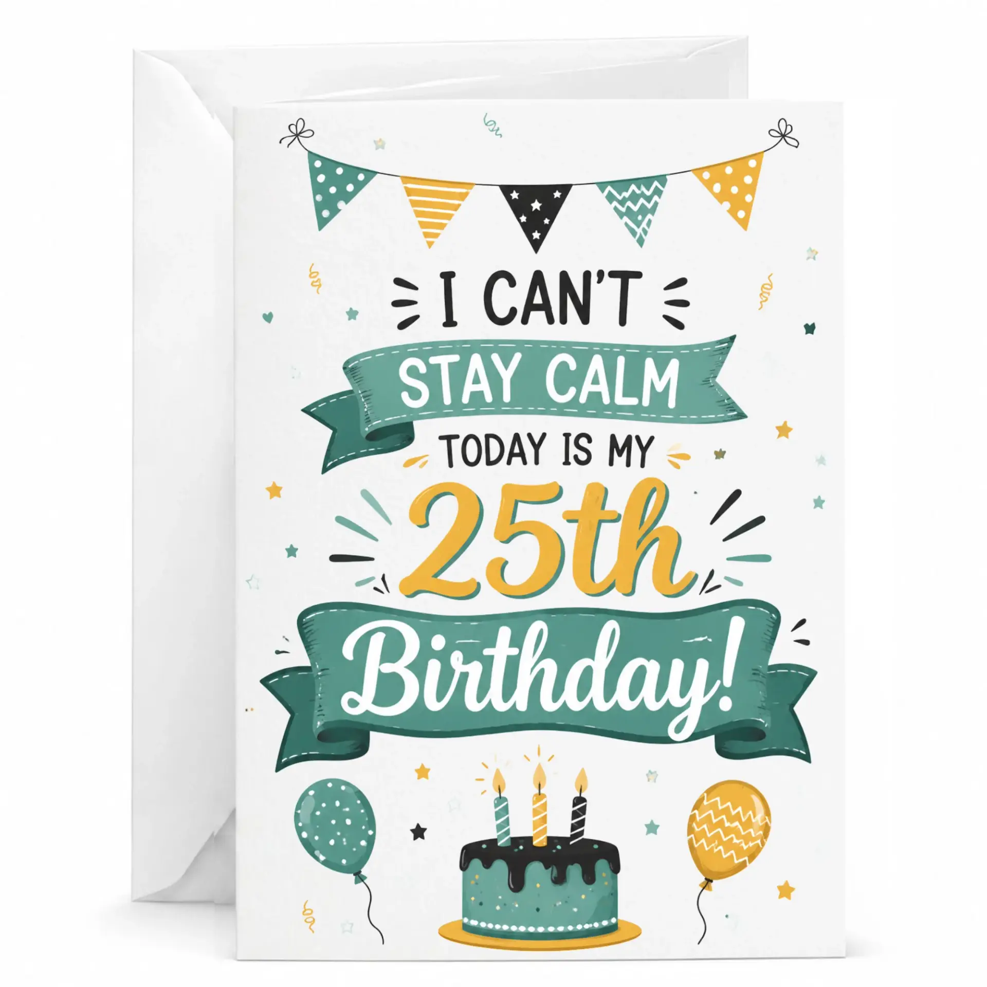 Birthday Card 25th Birthday Celebration Funny Party Greeting Card for Turning Twenty Five with Matching Envelope