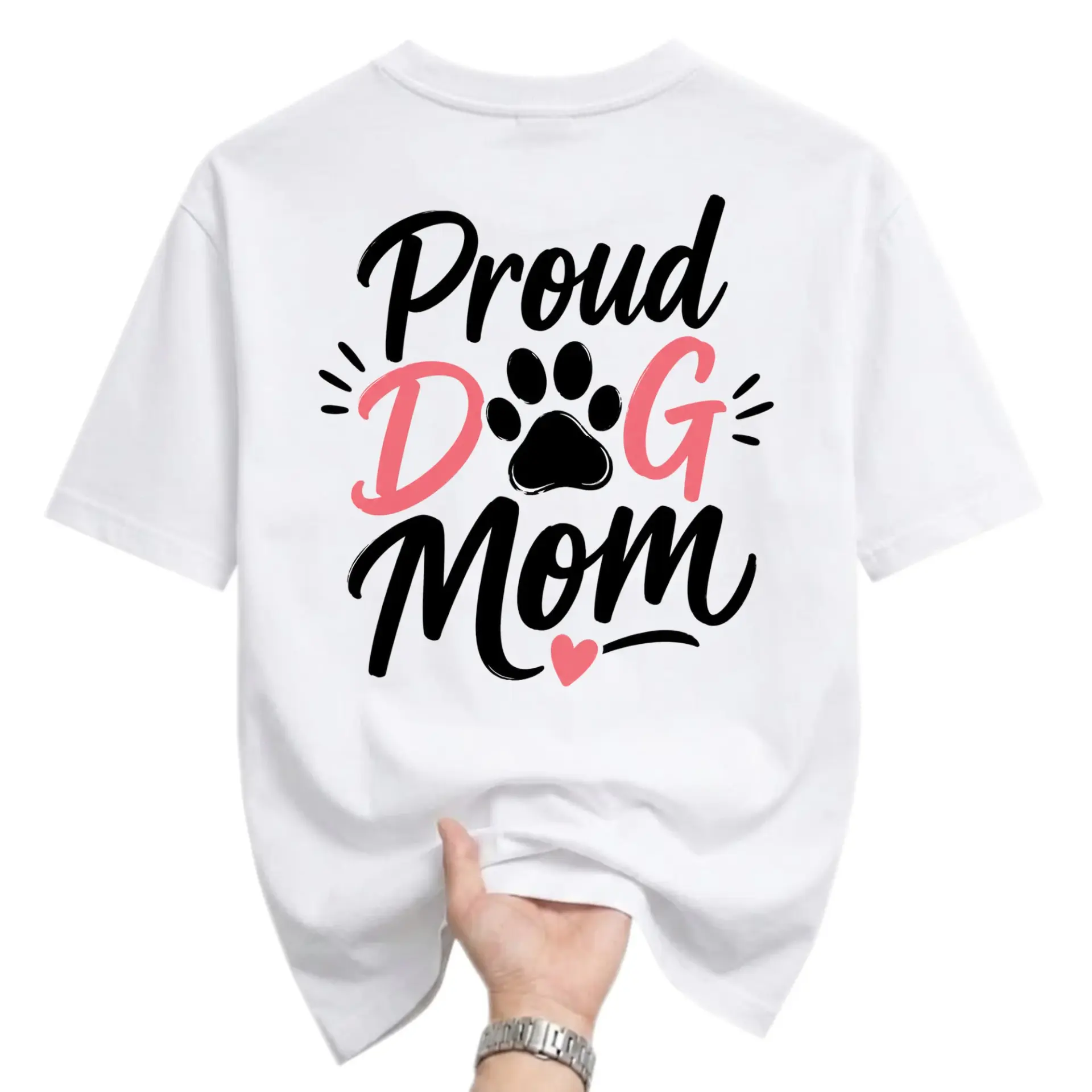 Graphic Tee Proud Dog Mom Paw Print Design Casual Unisex Short Sleeve Crew