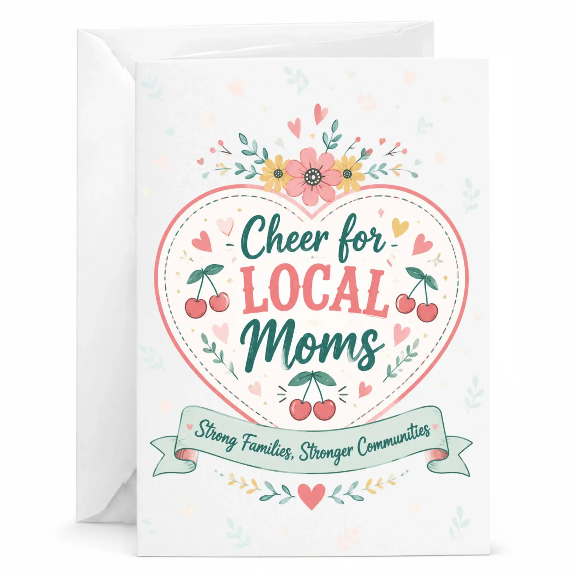 Card Cheer for Local Moms Greeting with Floral Art Design Appreciation 5x7 Inches