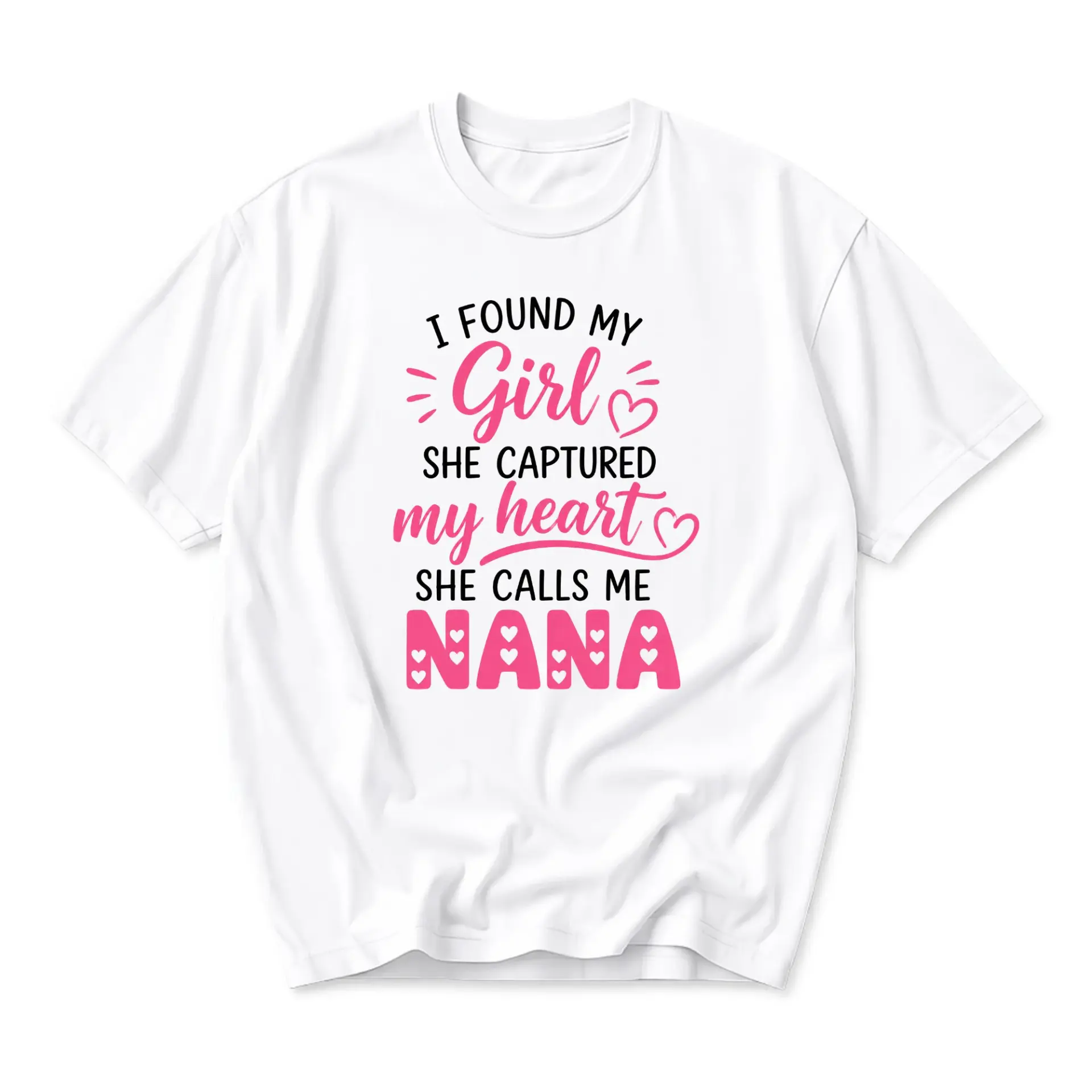 Graphic Tee I Found My Girl She Captured My Heart Calls Me Nana Print Short Sleeve Casual Unisex Crew Neck Top