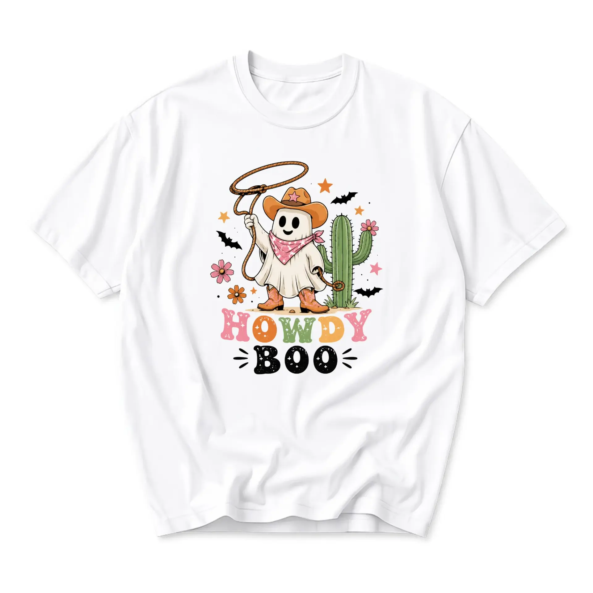 Funny Shirt Unisex Graphic Printed T-Shirt Western Ghost Howdy Boo Theme Short Sleeve Apparel for Casual Everyday Wear