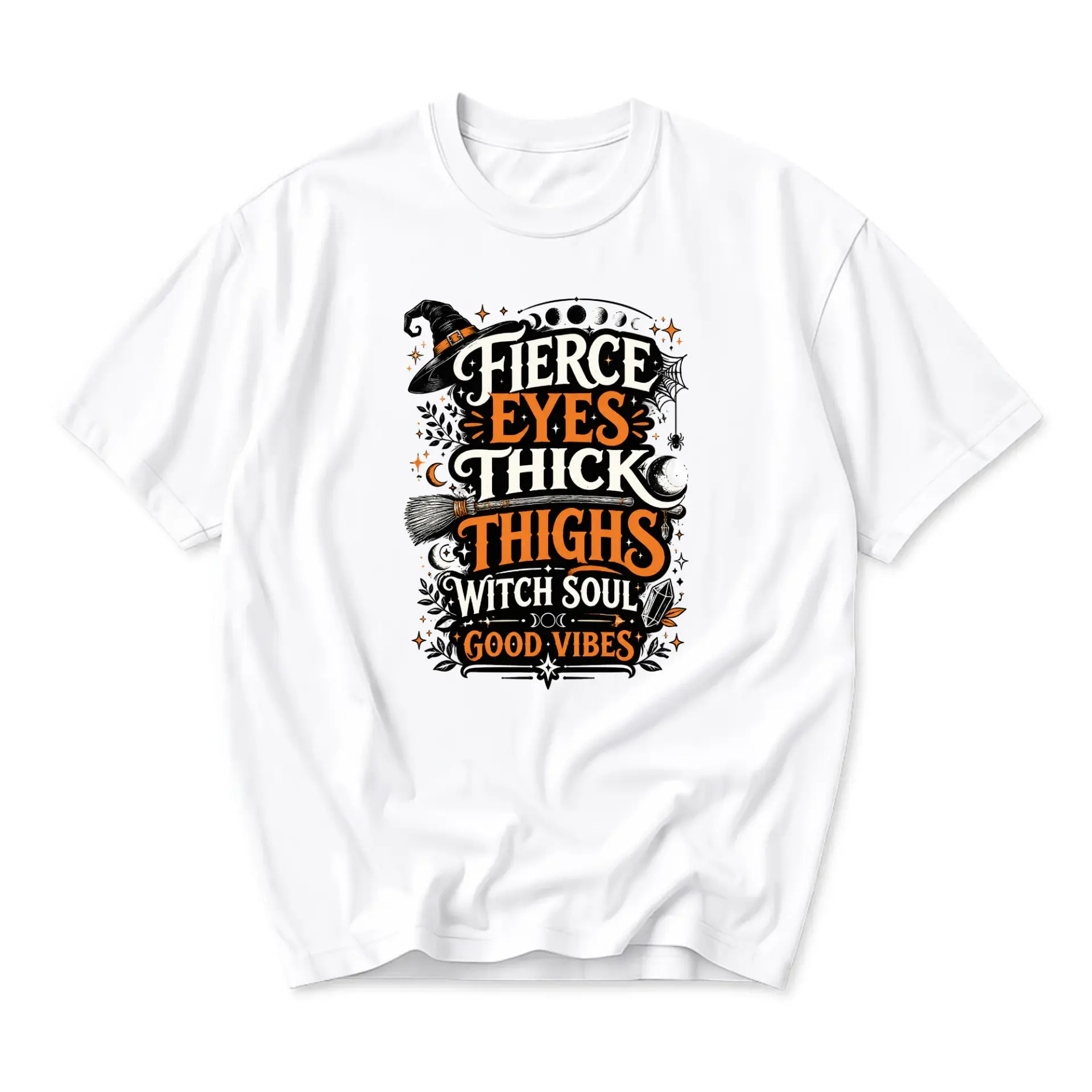 Graphic Tee Fierce Eyes Thick Thighs Witch Soul Good Vibes Unisex Cotton Crew Neck Short Sleeve Casual Shirt
