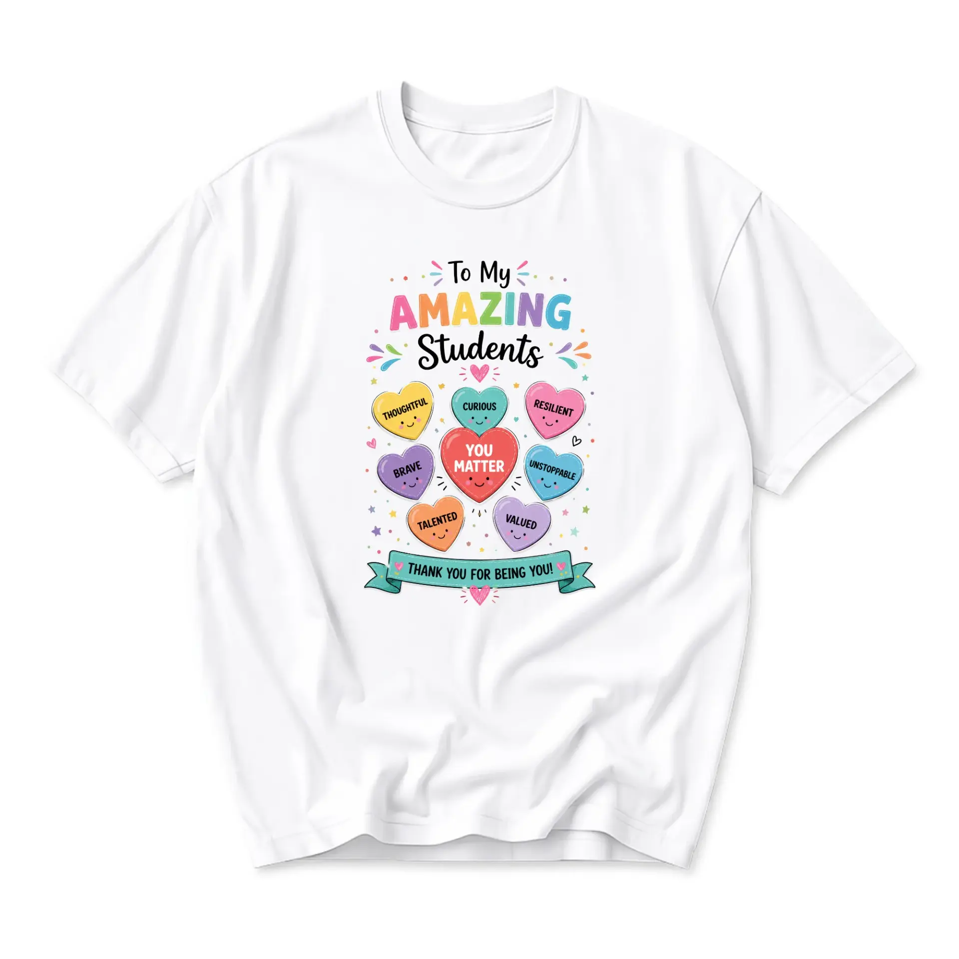 Graphic Tee to My Amazing Students Heart Design Unisex Crew Neck Short Sleeve Cotton Casual Everyday Apparel