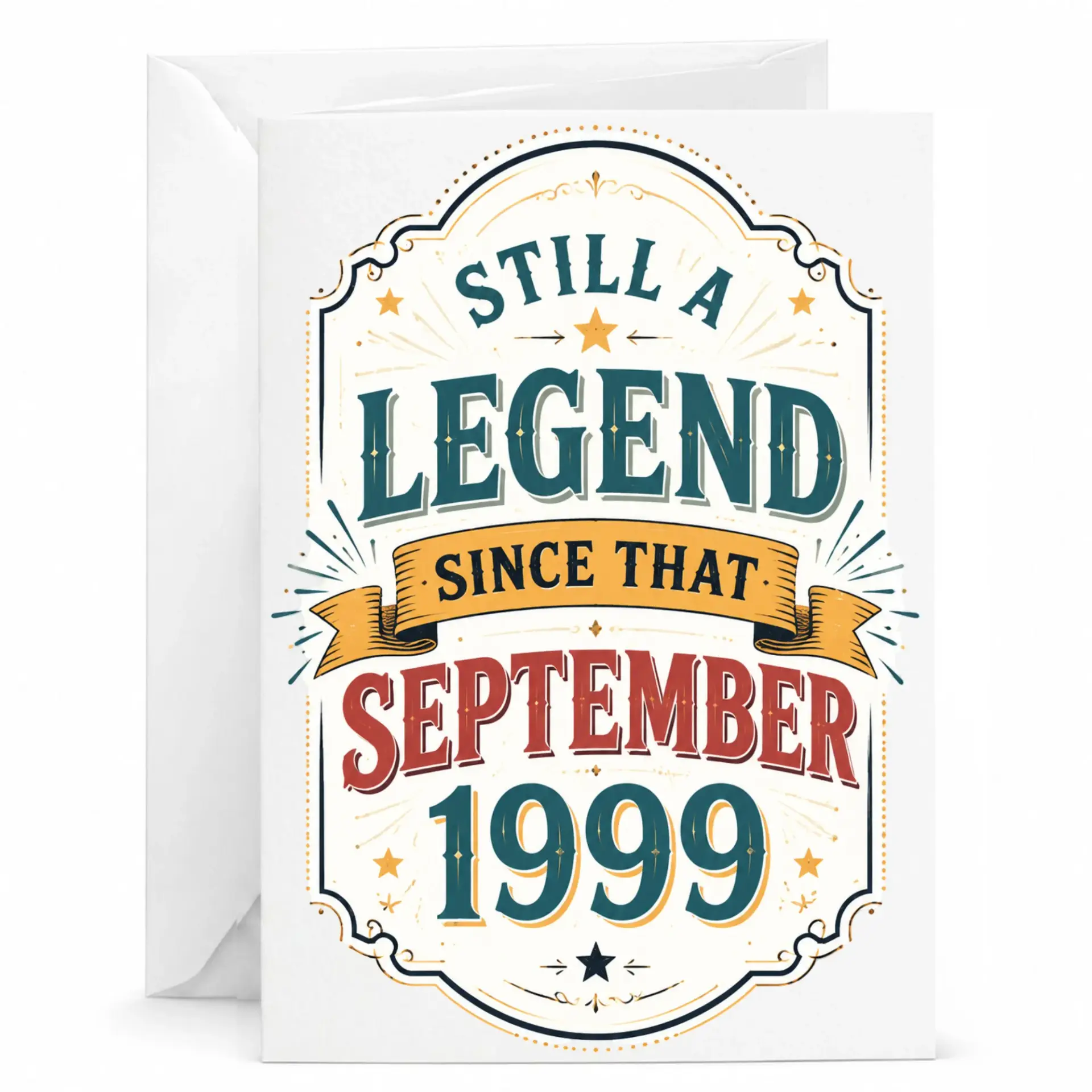 Birthday Greeting Card Still a Legend Since September 1999 Vintage Style Design for Milestone Birthdays