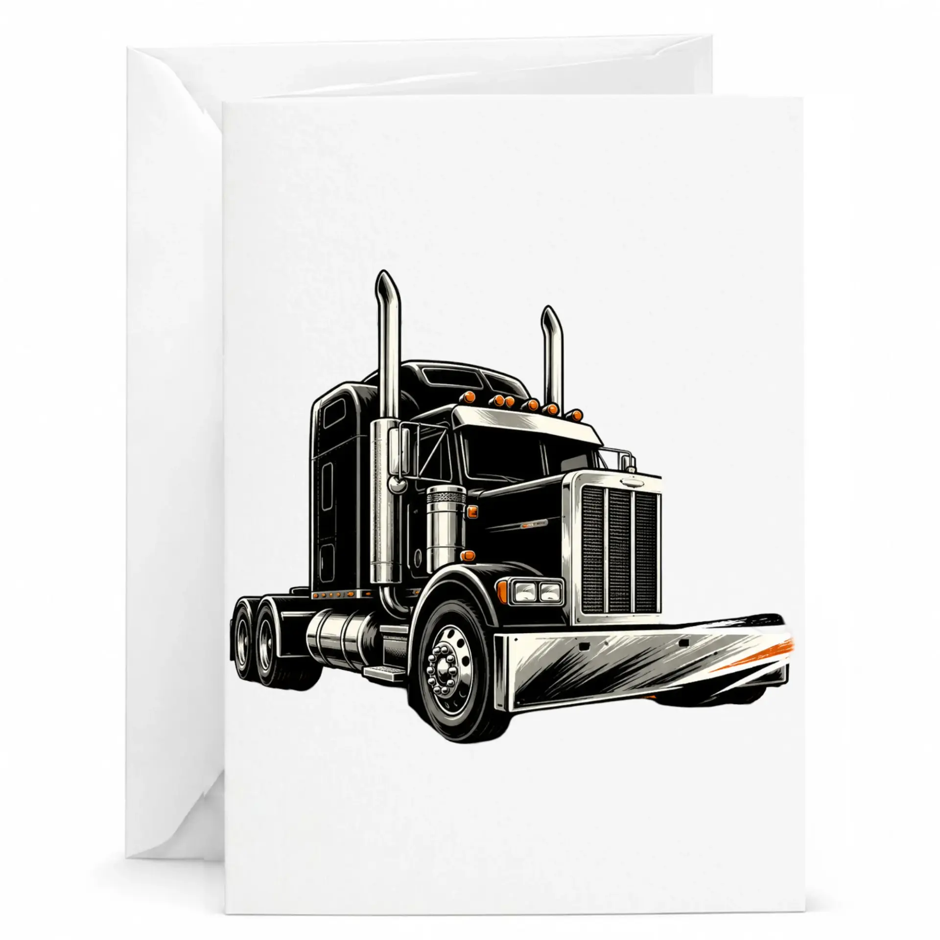 Greeting Card Featuring Detailed Classic Big Rig Semi Truck Illustration for Transportation Enthusiasts and Drivers