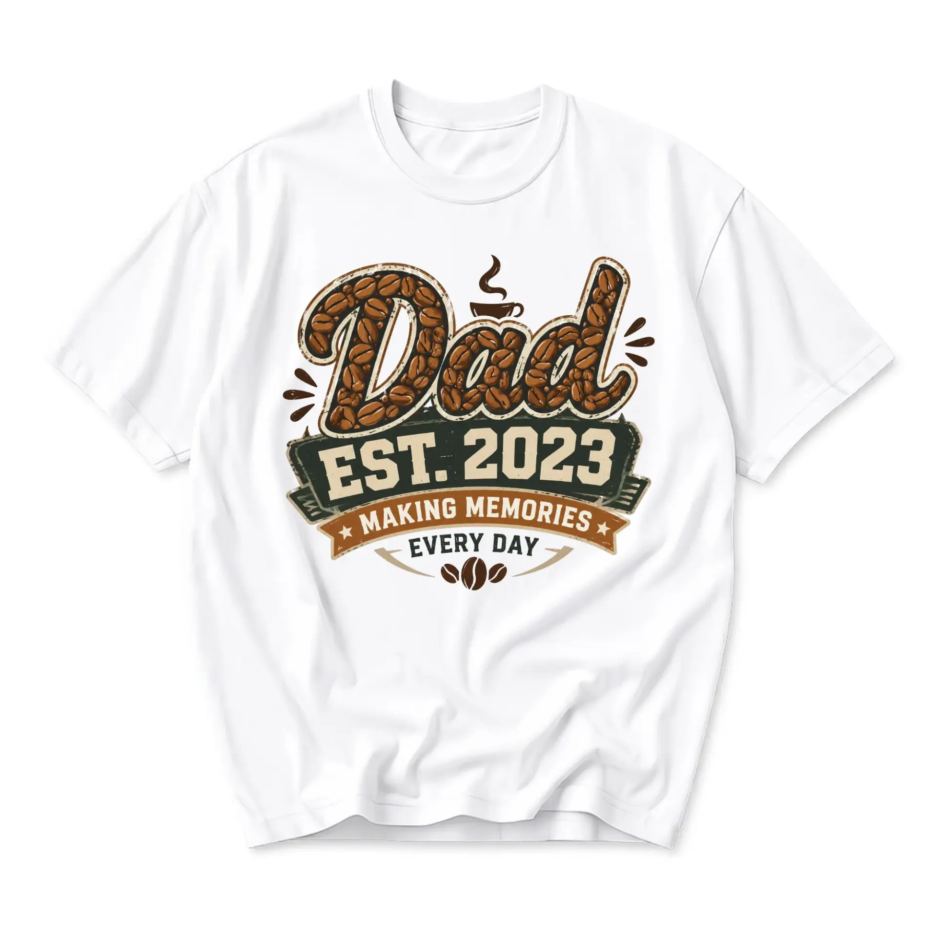 Graphic Tee Dad Est 2023 Making Memories Coffee Theme Unisex Shirt for Everyday Wear and Casual Gift Apparel
