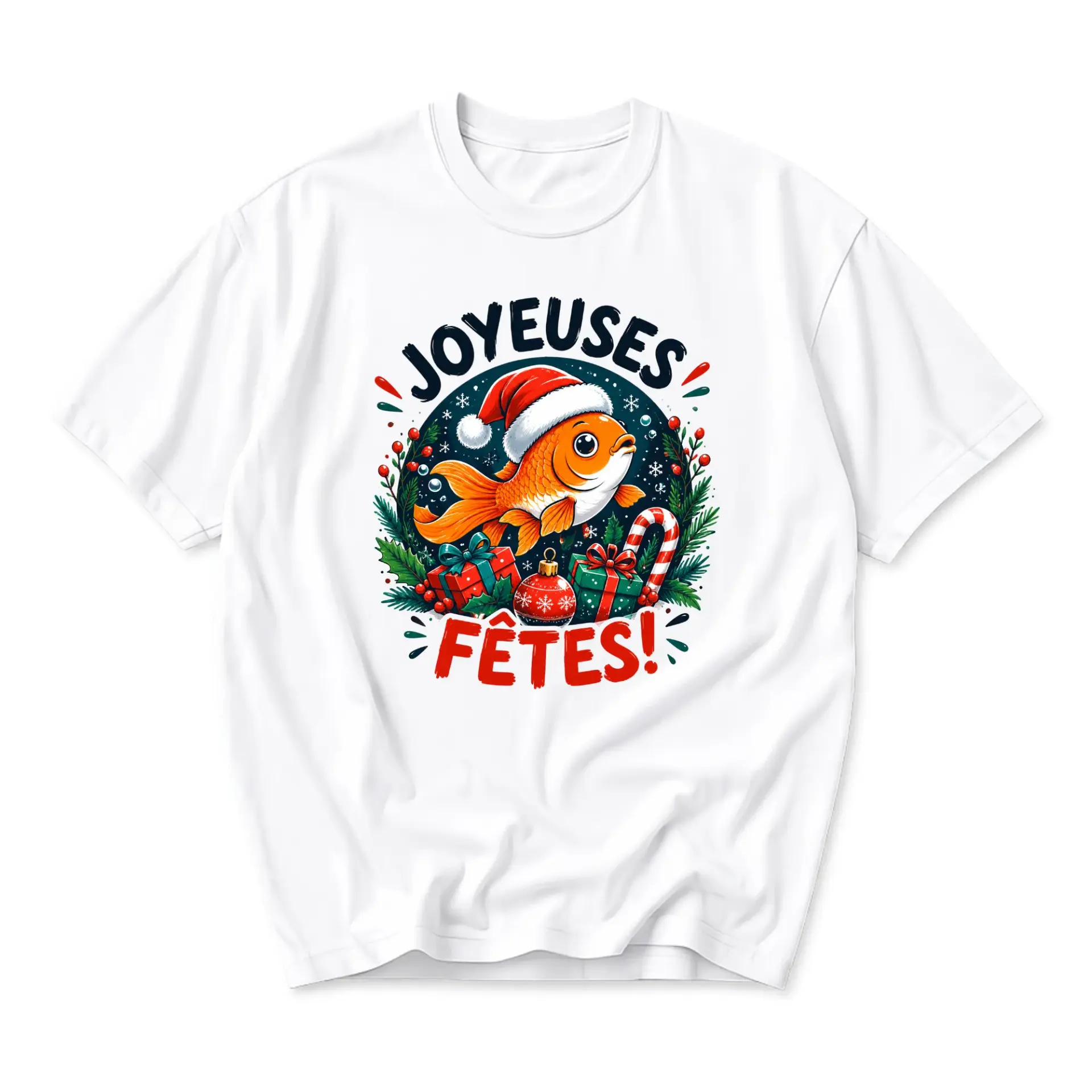 Graphic Tee Unisex Crew Neck Holiday Goldfish Design Festive Seasonal Apparel for Casual Wear and Everyday Outfits