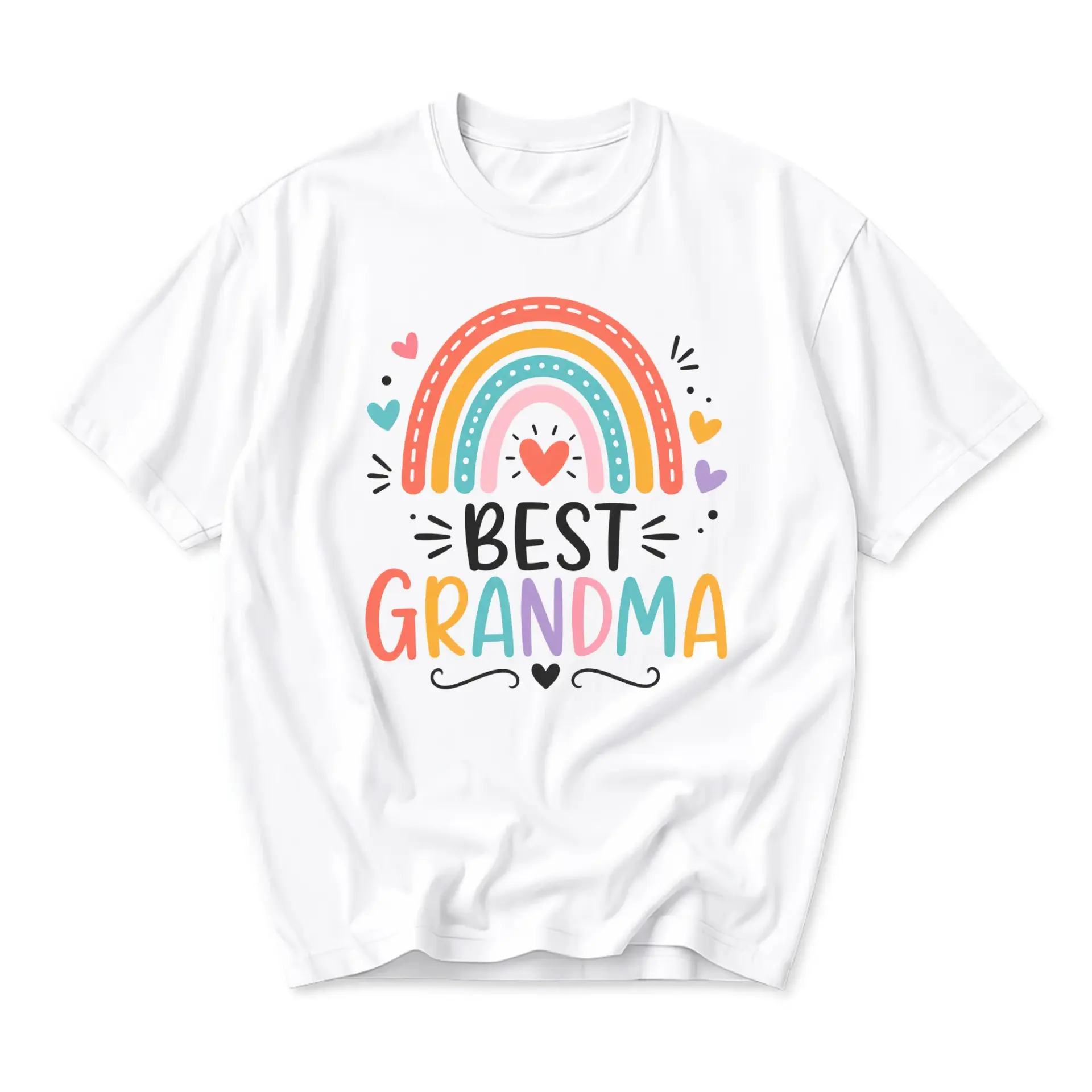 Graphic Tee Best Grandma Rainbow Design Unisex Casual Crew Neck T-Shirt Comfortable Everyday Cotton Top