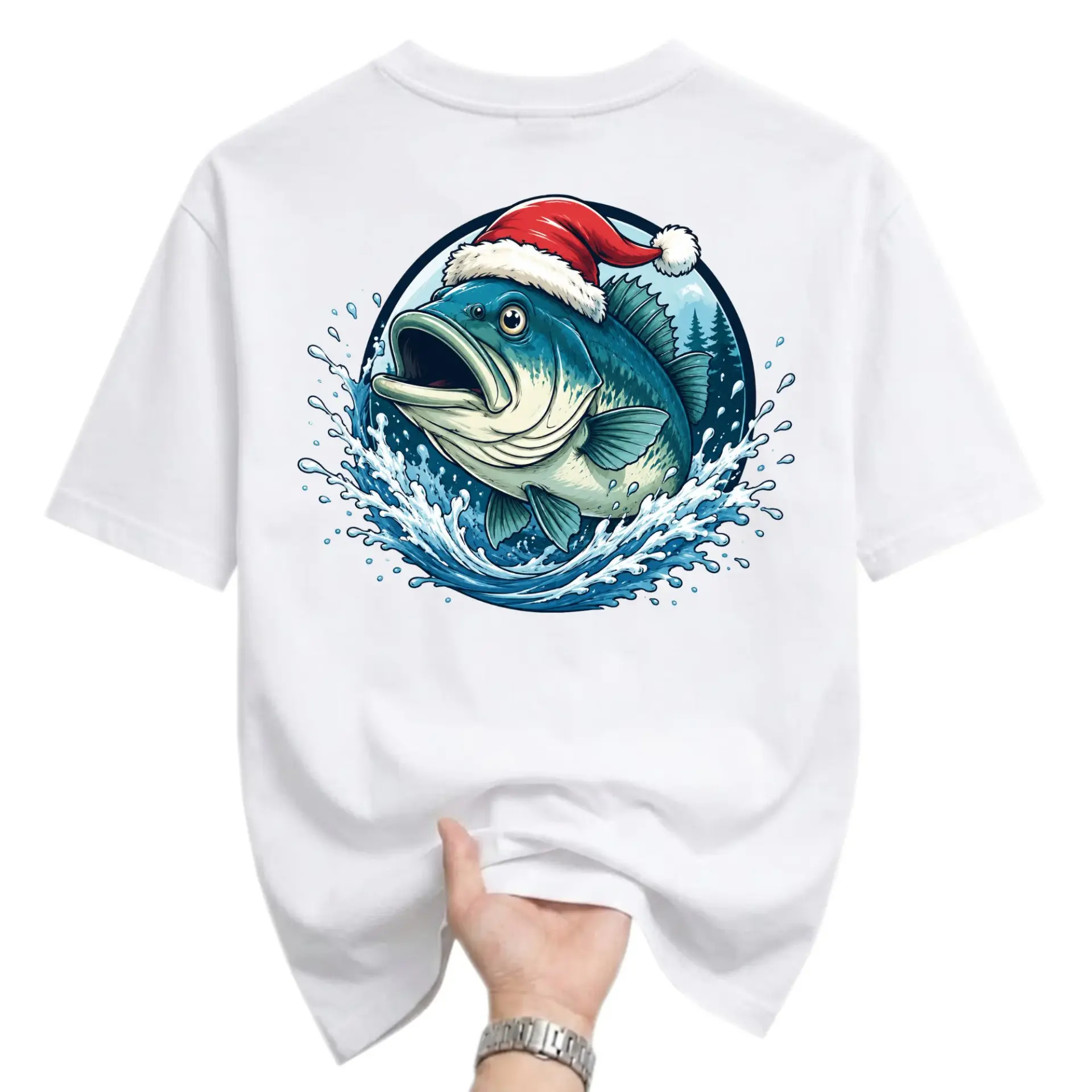 Graphic Tee Christmas Fishing Shirt Unisex Casual Apparel Featuring Santa