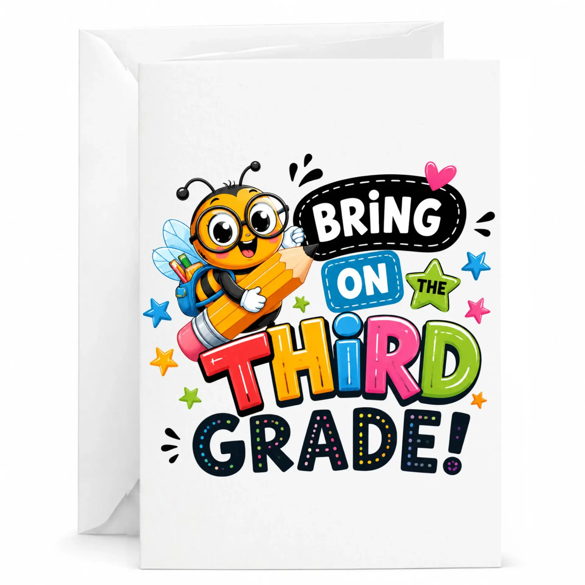 Funny School Greeting Card Featuring Cute Bee Character Design for Academic and Celebrations