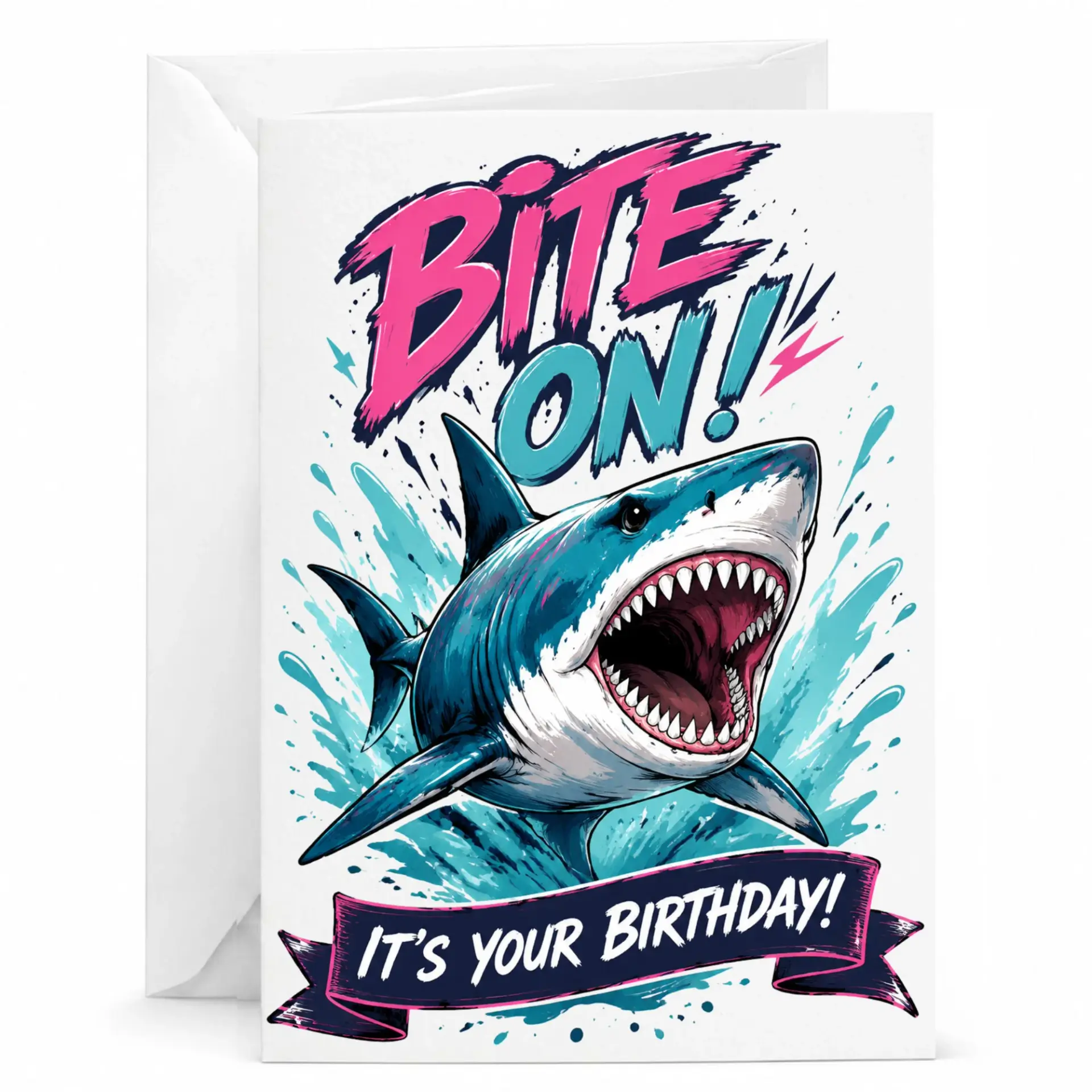 Funny Birthday Card Featuring Shark Illustration for Ocean Animal Enthusiasts and Pun Lovers 5x7 Folded Greeting