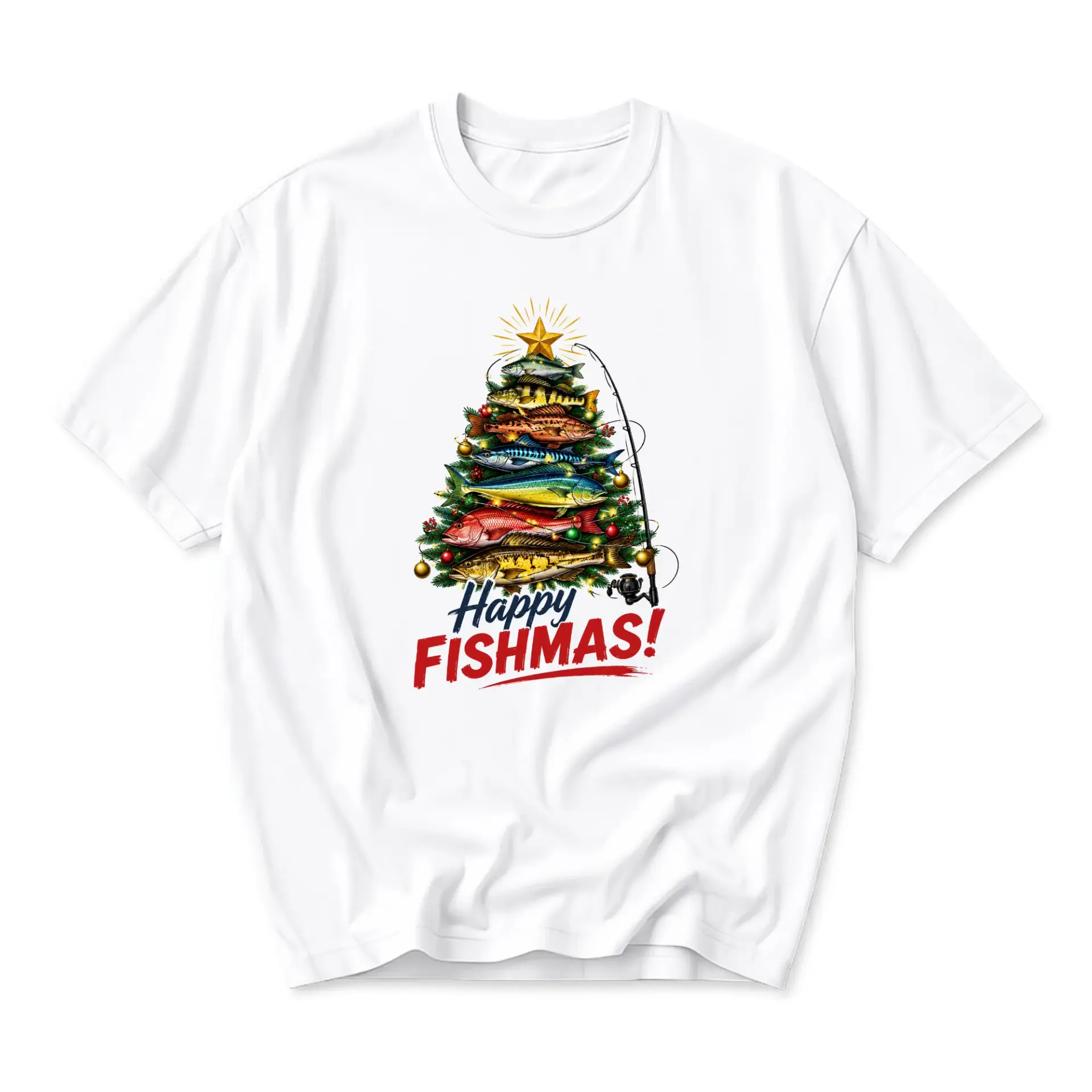 Funny Shirt Happy Fishmas Fishing Christmas Tree Graphic Tee Unisex Casual
