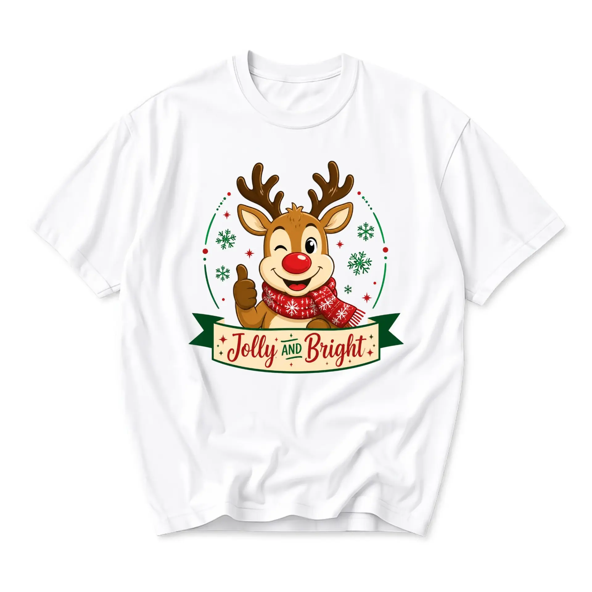 Graphic Tee Jolly and Bright Reindeer T-Shirt Unisex Casual Holiday Shirt