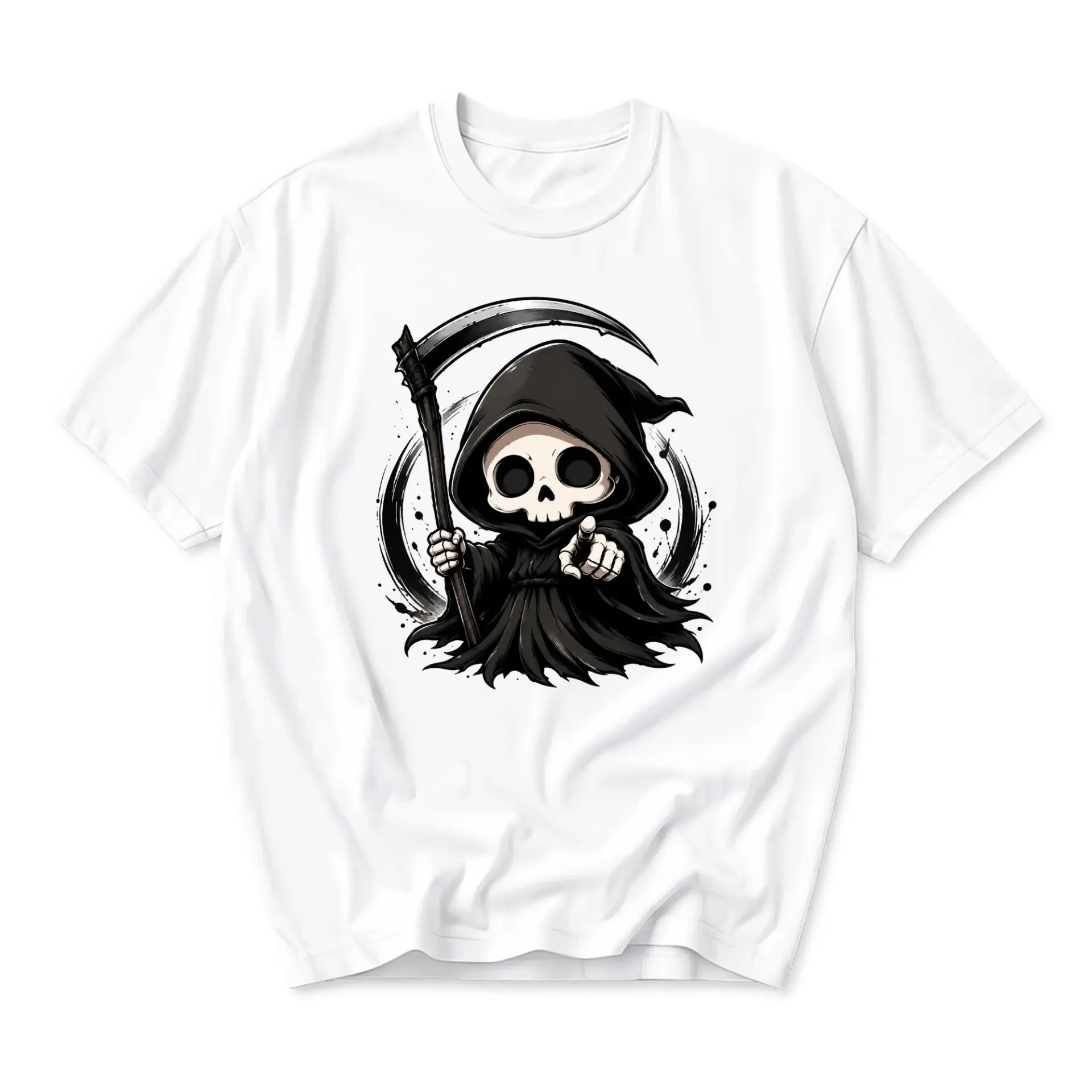 Graphic Tee Unisex Grim Reaper Pointing Crew Neck T-Shirt Soft Casual Everyday Cotton Blend Apparel for Adults