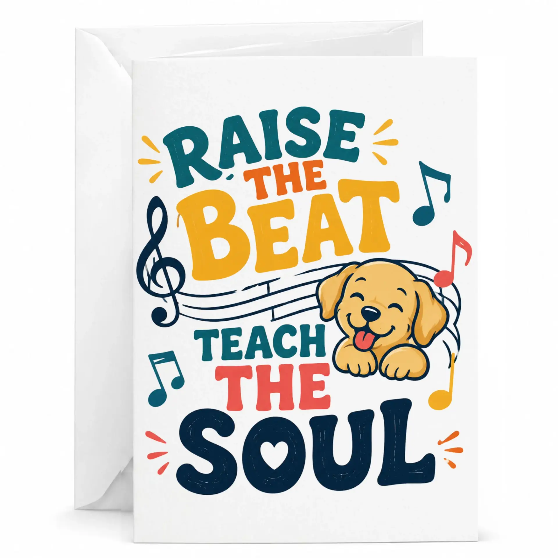 Greeting Card Raise the Beat Teach the Soul Cute Puppy Music Design Blank Stationery Card for Any Occasion 5x7 Inches