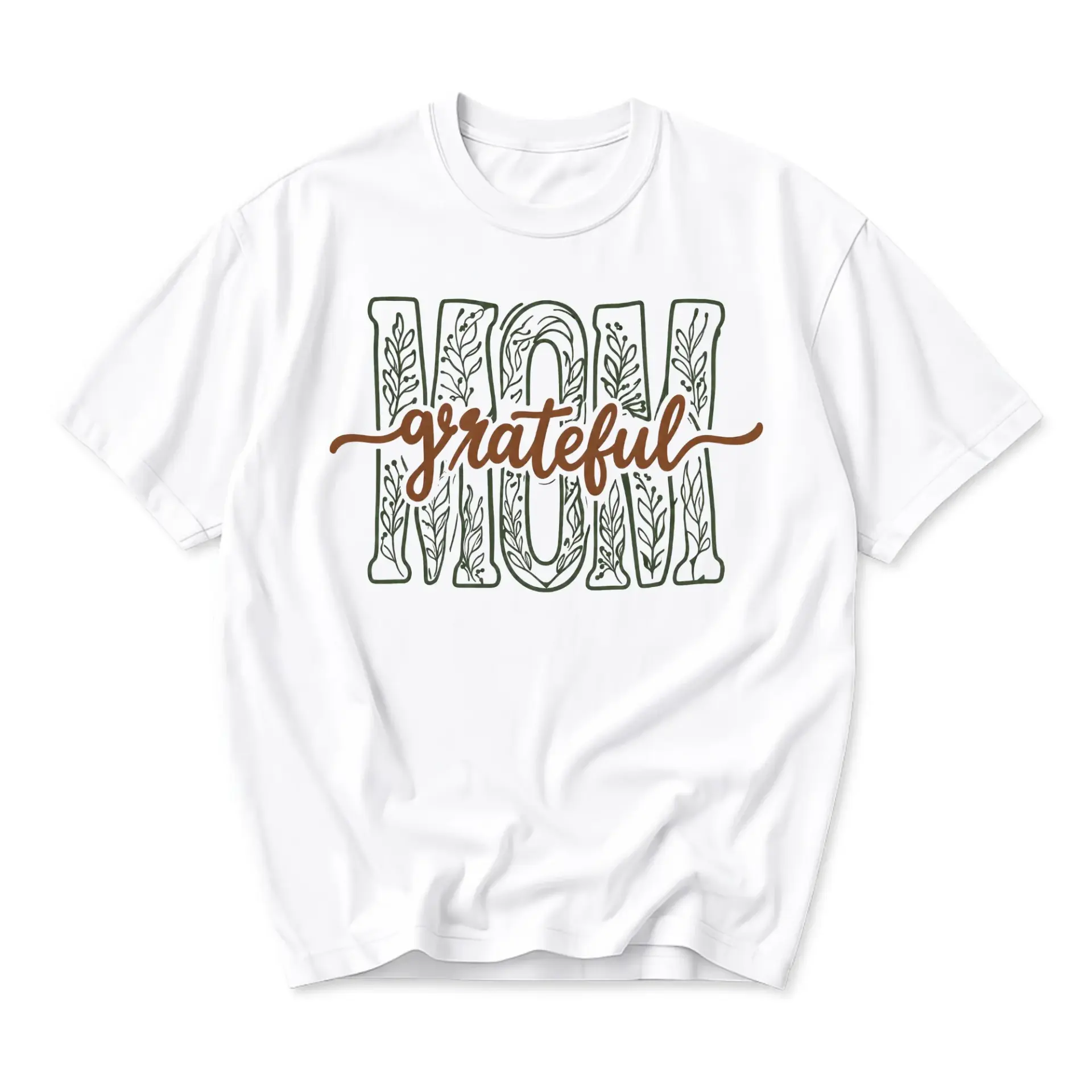 Graphic Tee Grateful Mom Floral Lettering Design Unisex Casual Everyday Short Sleeve Crew Neck Cotton Blend T-Shirt