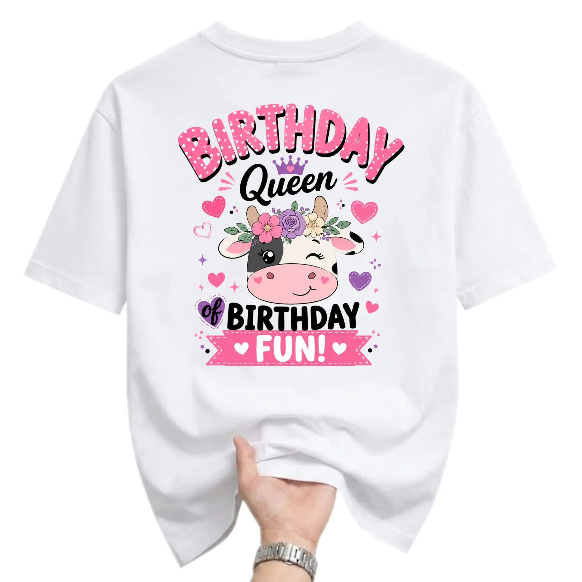 Graphic Tee Birthday Queen Cow Shirt Cute Floral Print Unisex Casual Crew Neck Comfortable Cotton Blend Top