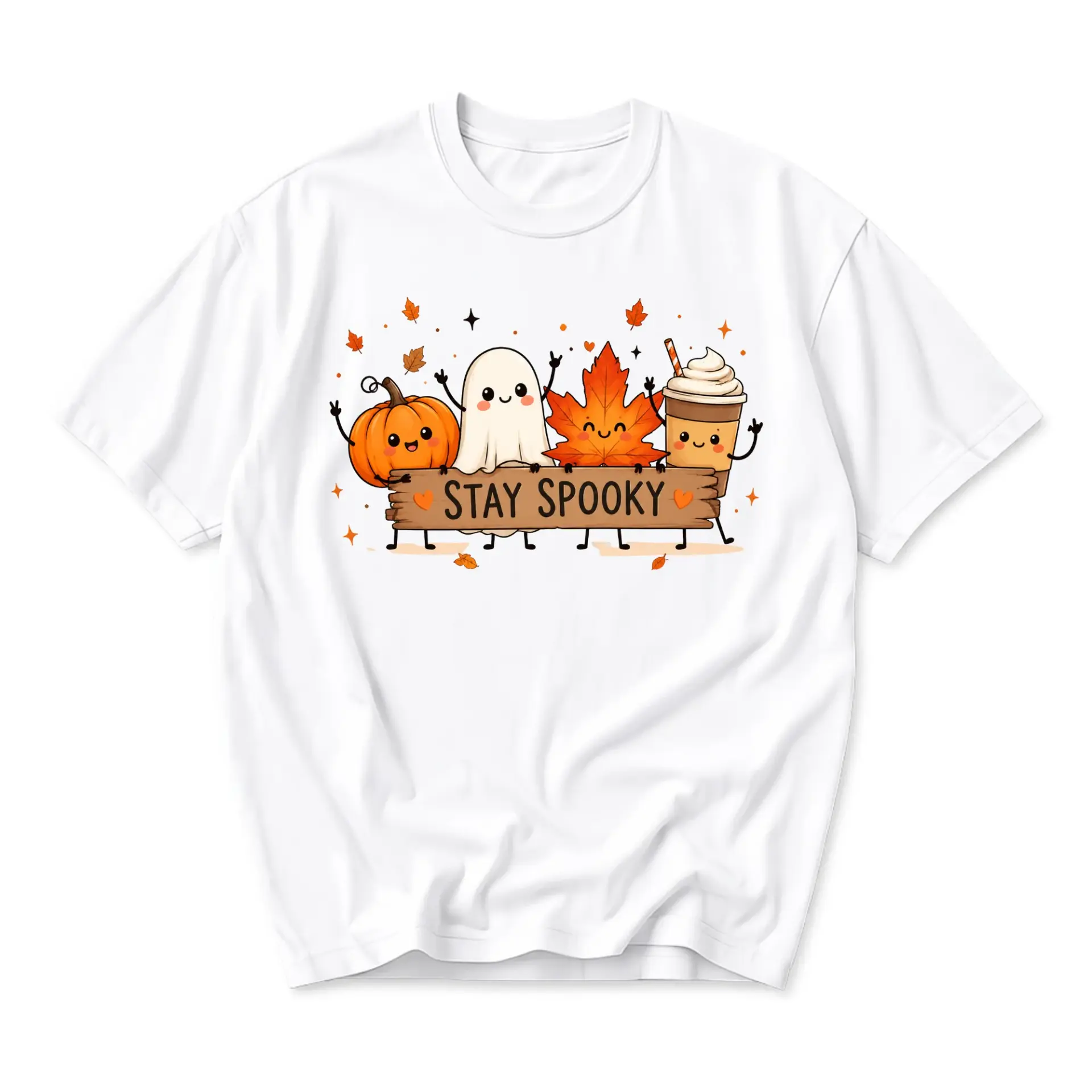 Graphic Tee Unisex Crew Neck Short Sleeve Shirt Fall Season Spooky Cute Cartoon Autumn Themed Apparel for Casual Daily Wear