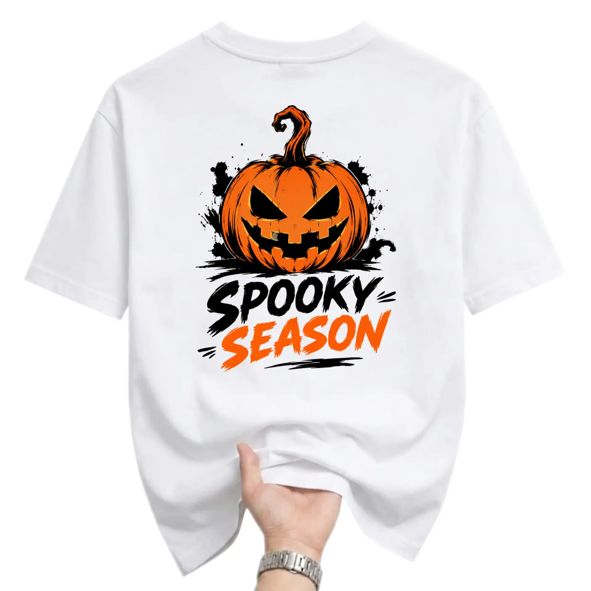 Graphic Tee Spooky Season Pumpkin Design Unisex Crew Neck Shirt for Fall Casual Wear and Holiday Celebration Outfits