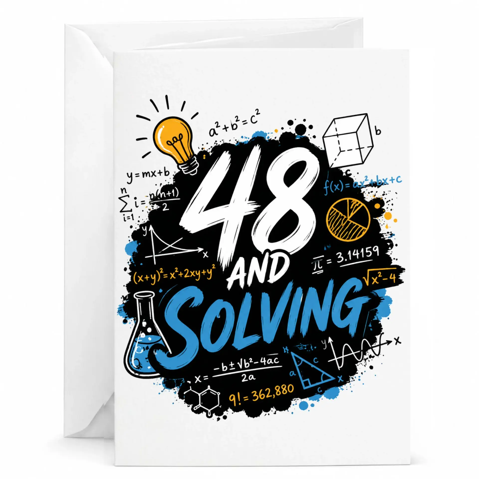 Birthday Card 48 and Solving Mathematics Theme Greeting Card for Math Lovers and Science Enthusiasts 5x7 Inches