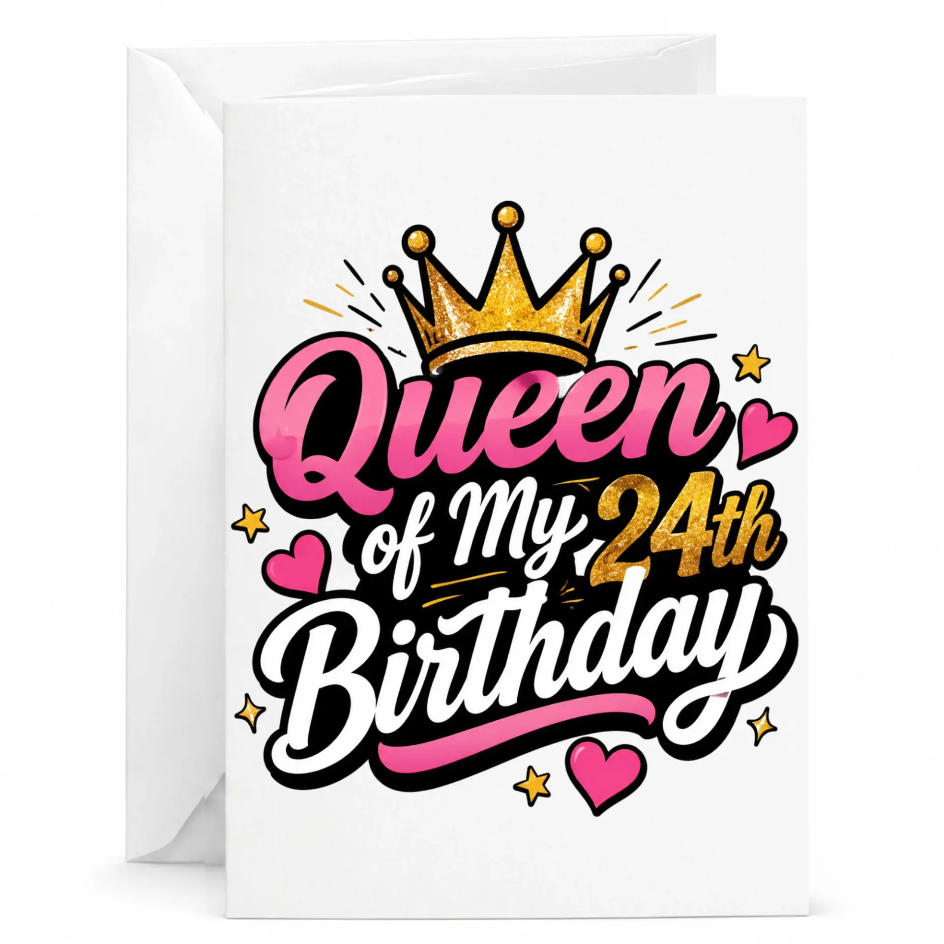 Birthday Card Queen of My 24th Birthday Greeting Card for Her Unique Twenty Fourth Birthday Celebration Present