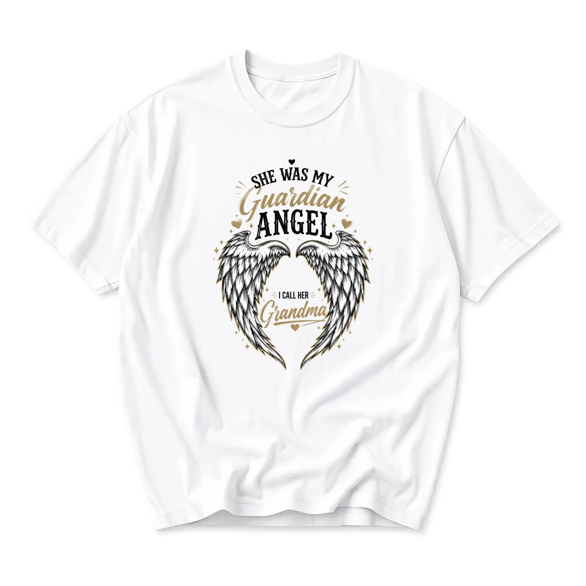 Graphic Tee She Was My Guardian Angel I Call Her Grandma Memorial Unisex Cotton Blend Crew Neck Short Sleeve Shirt