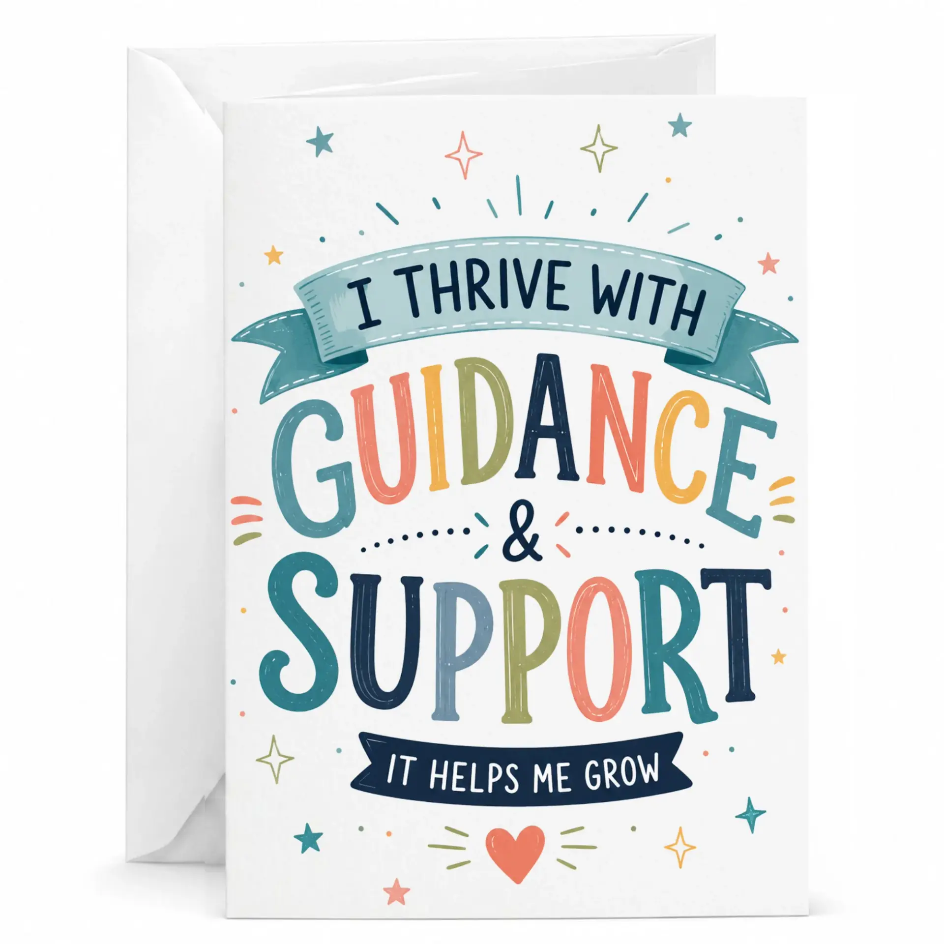 Greeting Card I with Guidance and Support Inspirational Quote Stationery Matching White Envelope