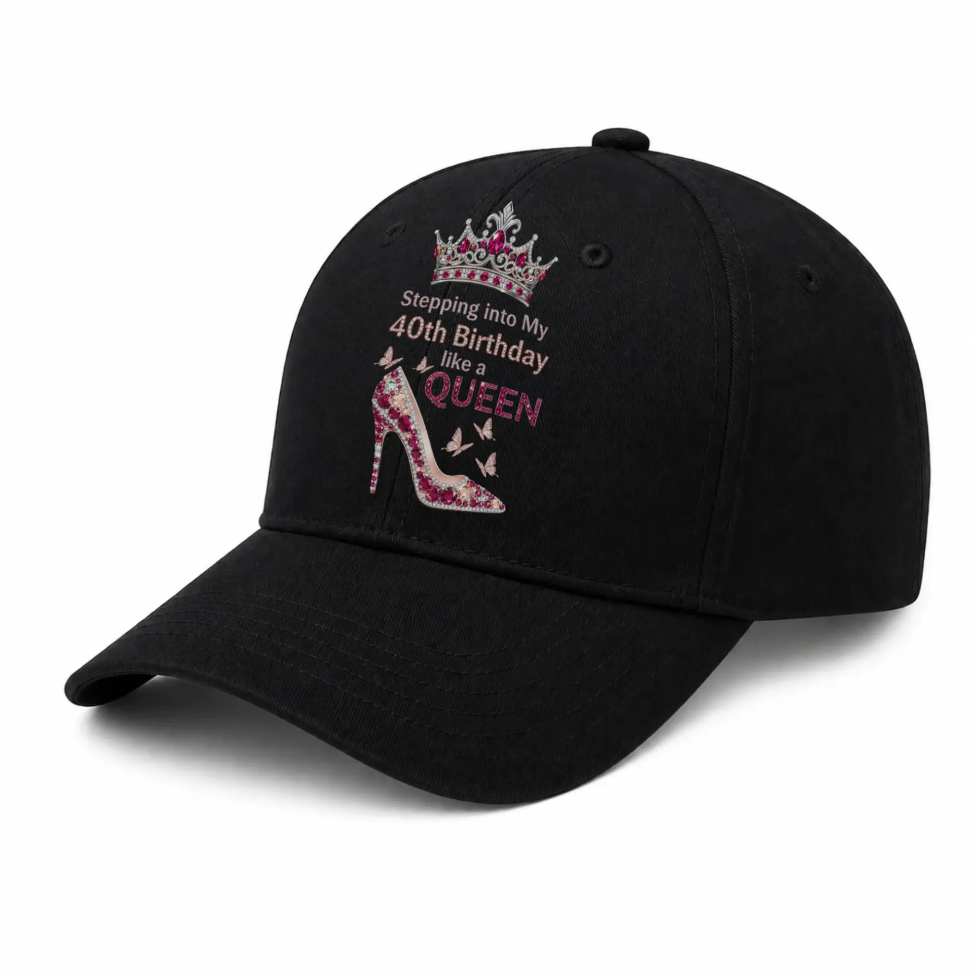 Baseball Cap Featuring a Festive 40th Birthday Queen Graphic Design