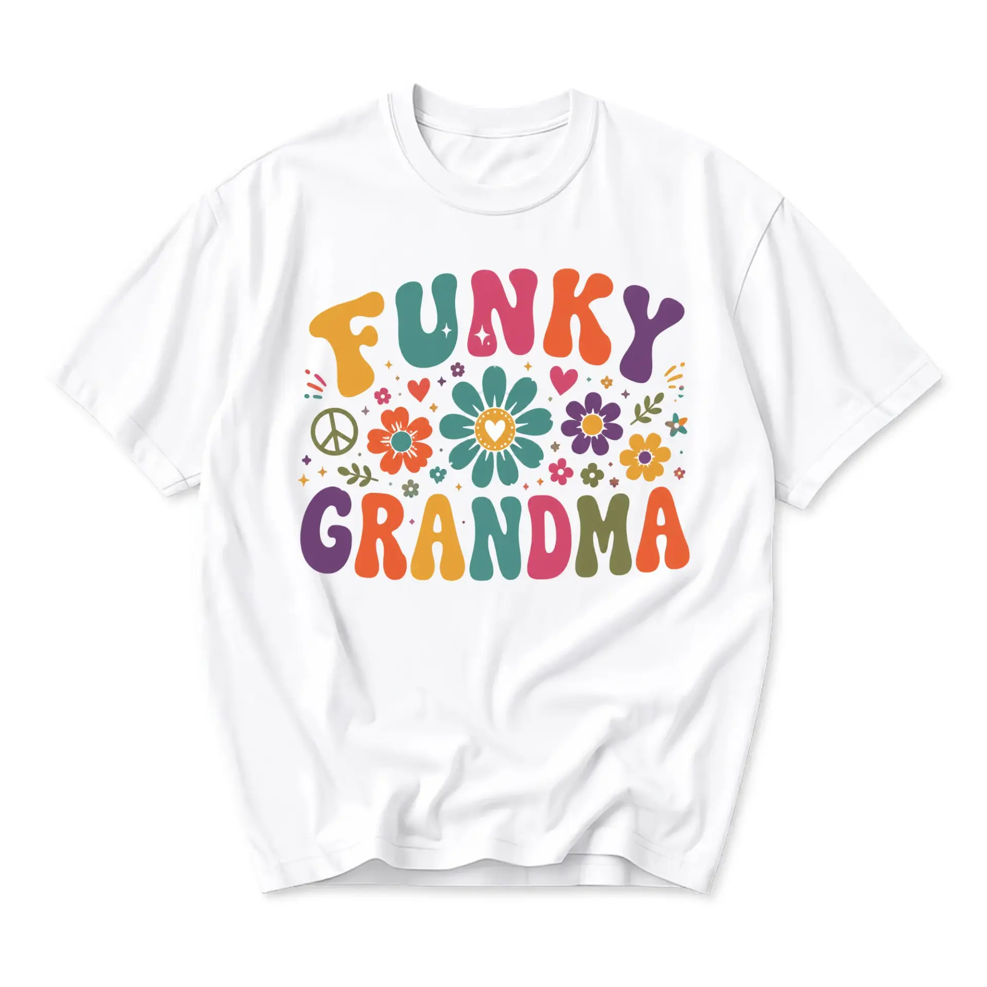 Funny Shirt Funky Grandma Retro Flower Graphic Tee Unisex Casual Crew Neck