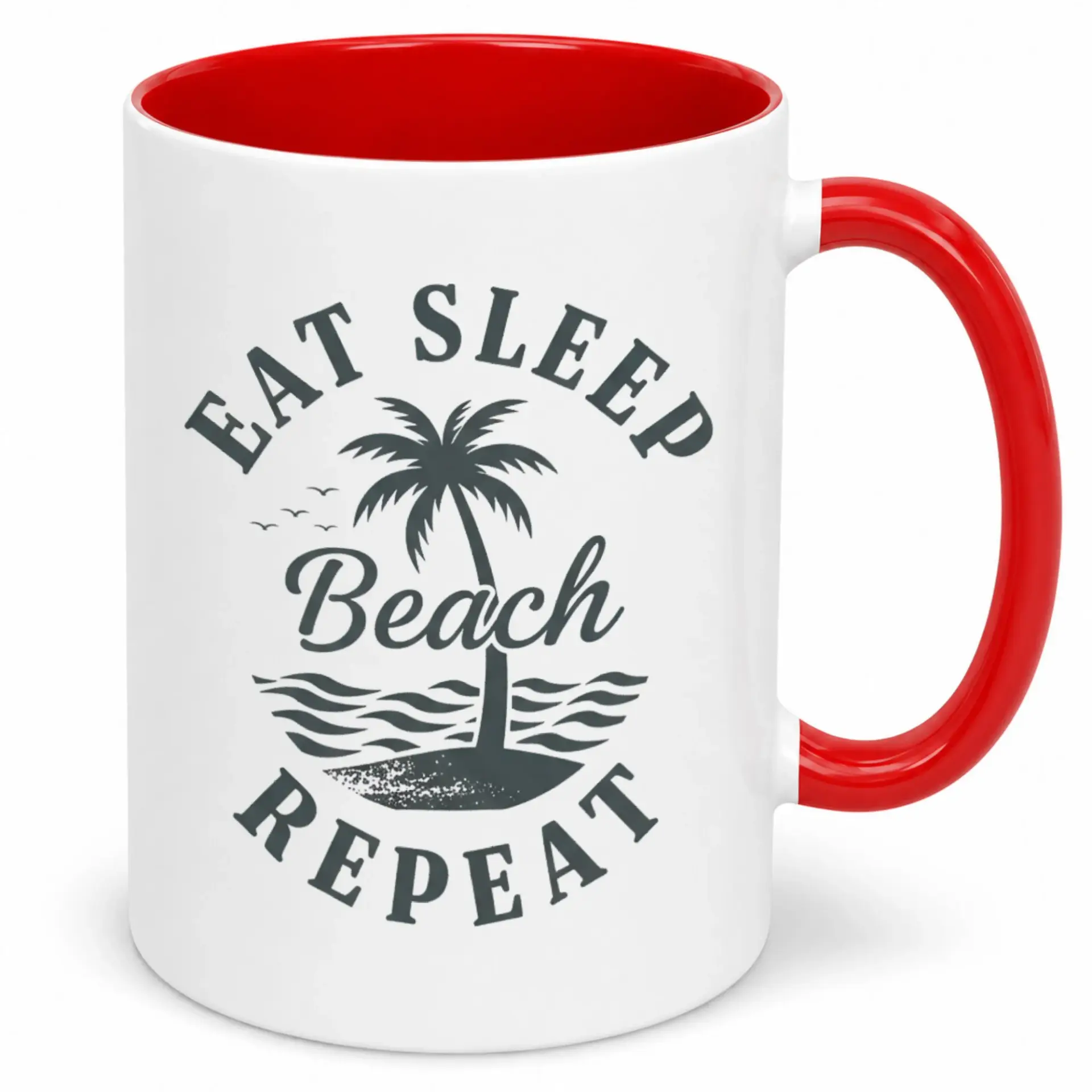 Funny Beach Themed Ceramic Coffee Mug Eat Sleep Beach Repeat Design Summer Vacation Inspired Drinkware Gift