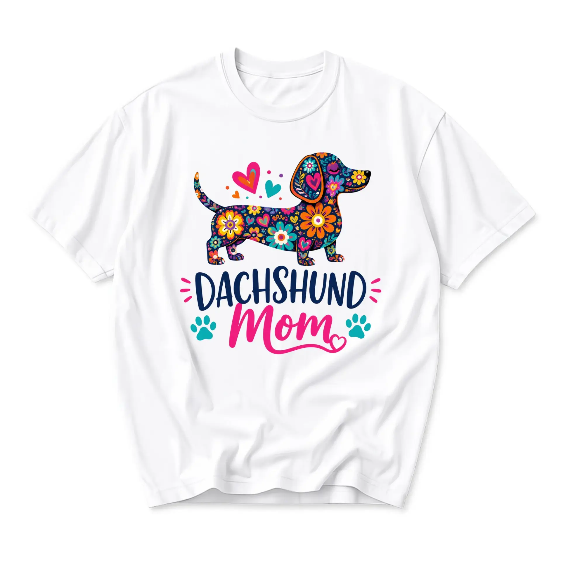 Graphic Tee Unisex Dachshund Mom Floral Print T-Shirt Soft Cotton Everyday