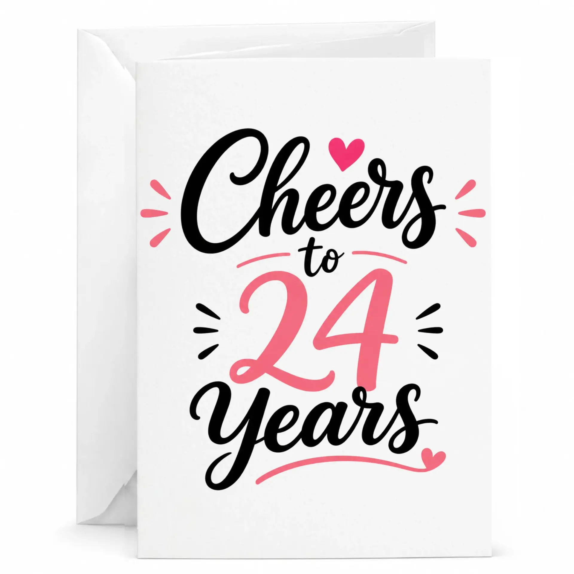 Birthday Card Cheers to 24 Years, Funny Milestone 24th Birthday Greeting Card for Friends and Family with White Envelope